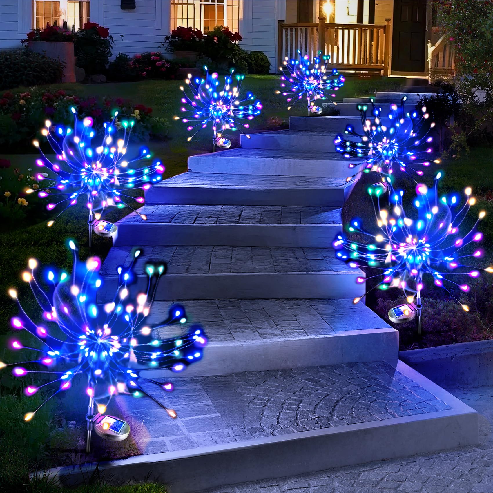 Anordsem Solar Lights Outdoor Waterproof 6 Pack 120 LEDs Multicolor Garden Light   Lamp