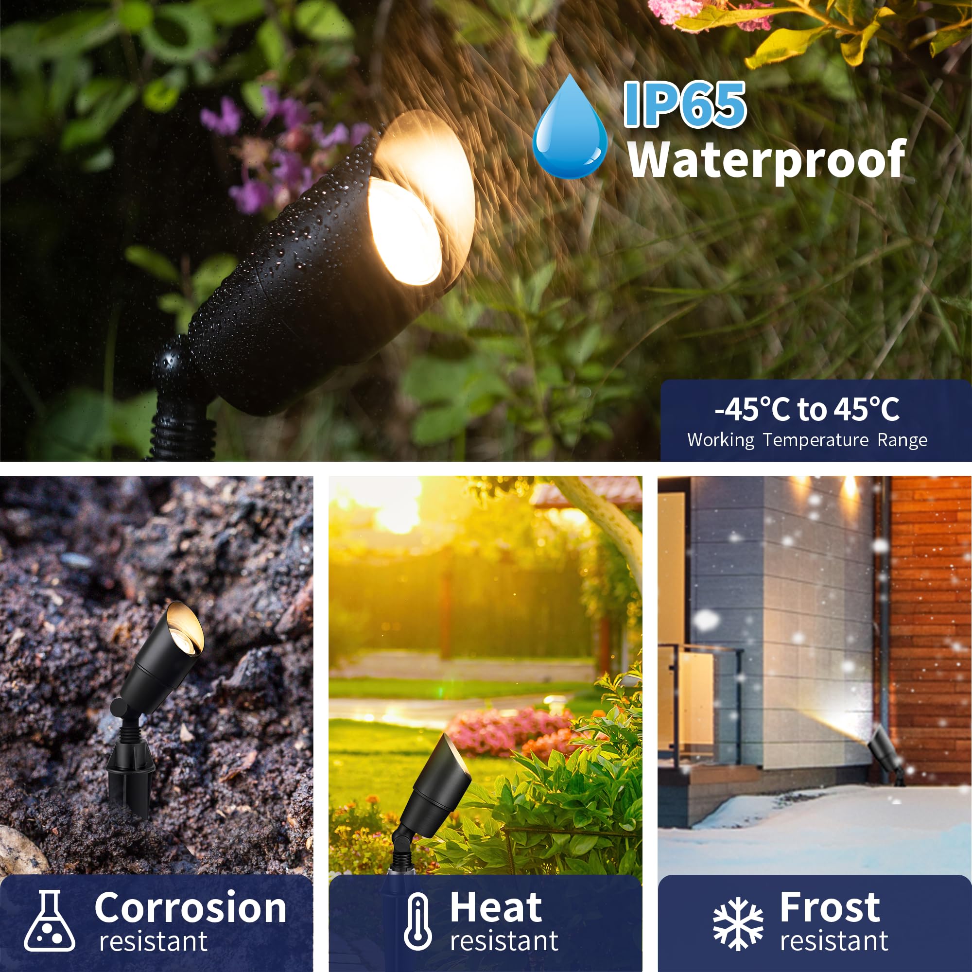 Gardenreet Landscape Spotlights Low Voltage - Brass Outdoor Uplight Led 12V, Wired Spot Lights Ip65 Waterproof, Black For Exteri