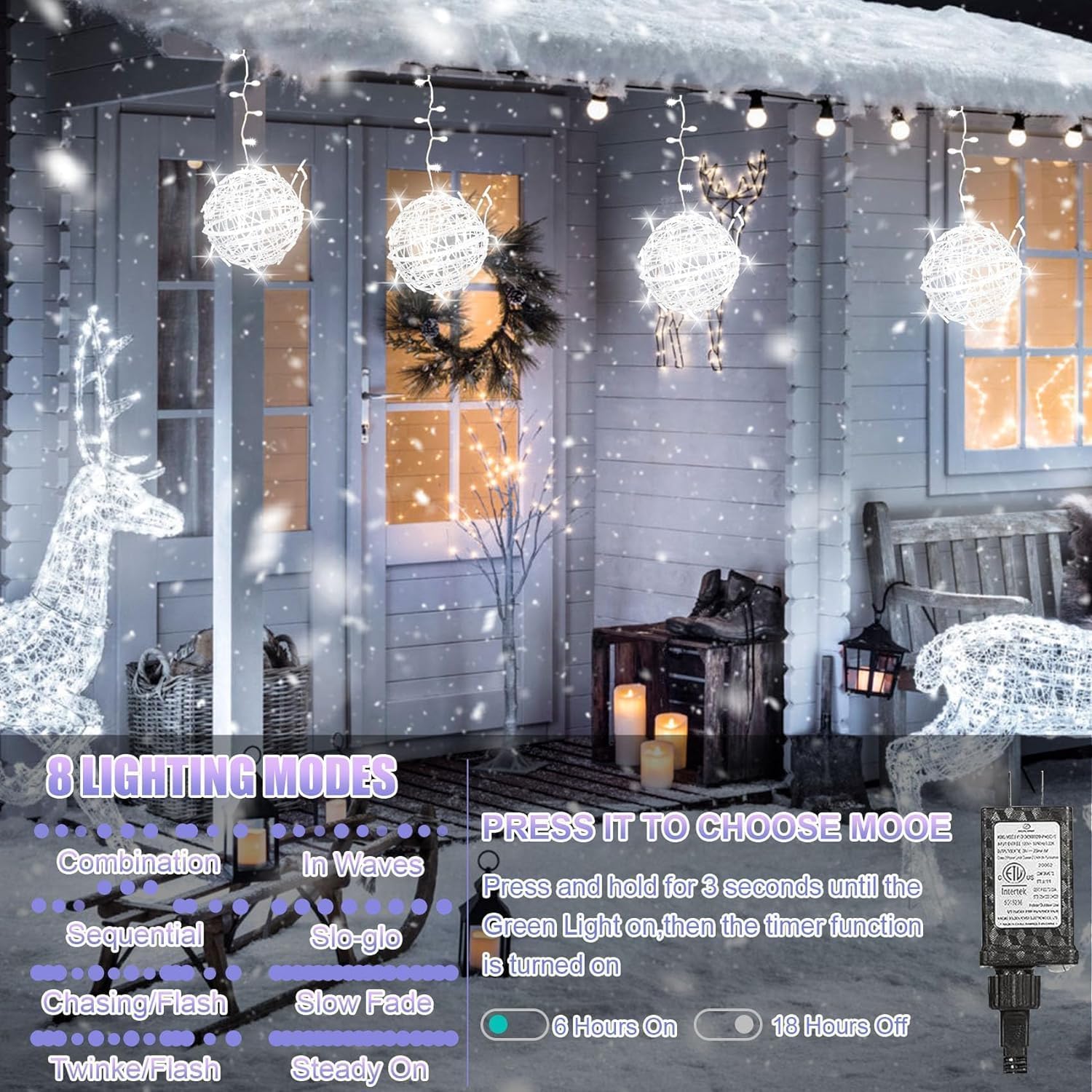 Baung Christmas String Lights Outdoors,4 Pack 7.95'' Sphere Lights,Ball Tree Garden Globe Lights For Home, Party, Christmas, Por