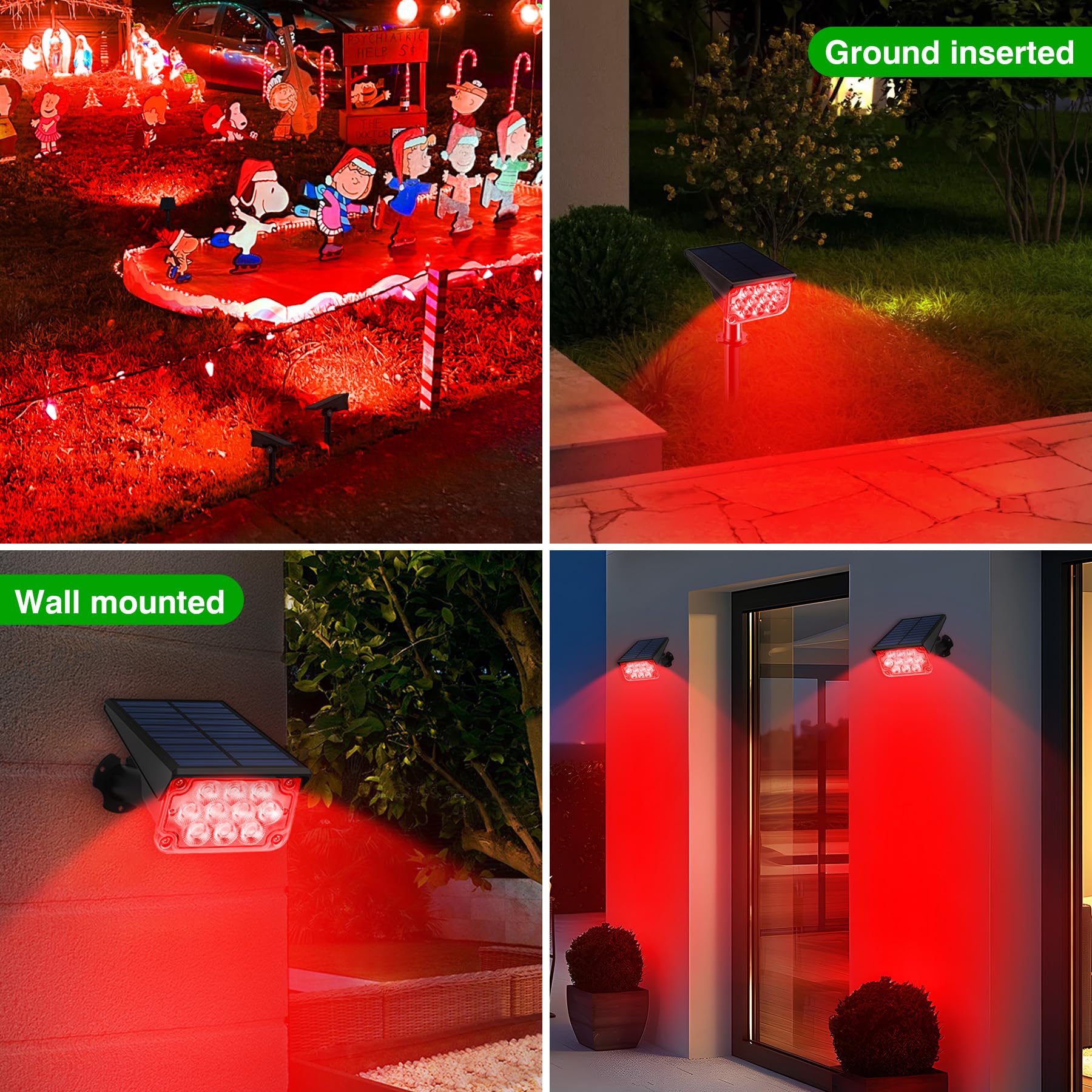 Crepow 20 Led Solar Spot Lights, Waterproof Ip65, Adjustable, Red, 4 Pack For Outdoor Use