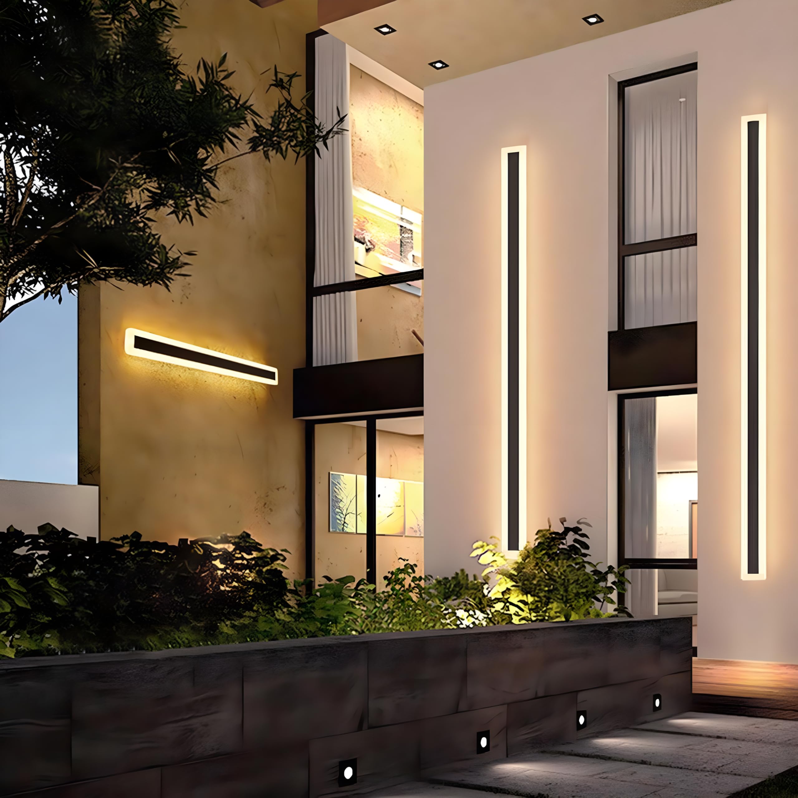 2Pack 47.2Inch Long Outdoor Modern Led Wall Light 38W Waterproof Ip65 Warm White 110V Led Wall Mount Lighting Fixture Rectangular Black Wall Lights Elegant Frosted White Acrylic Anti Rust.