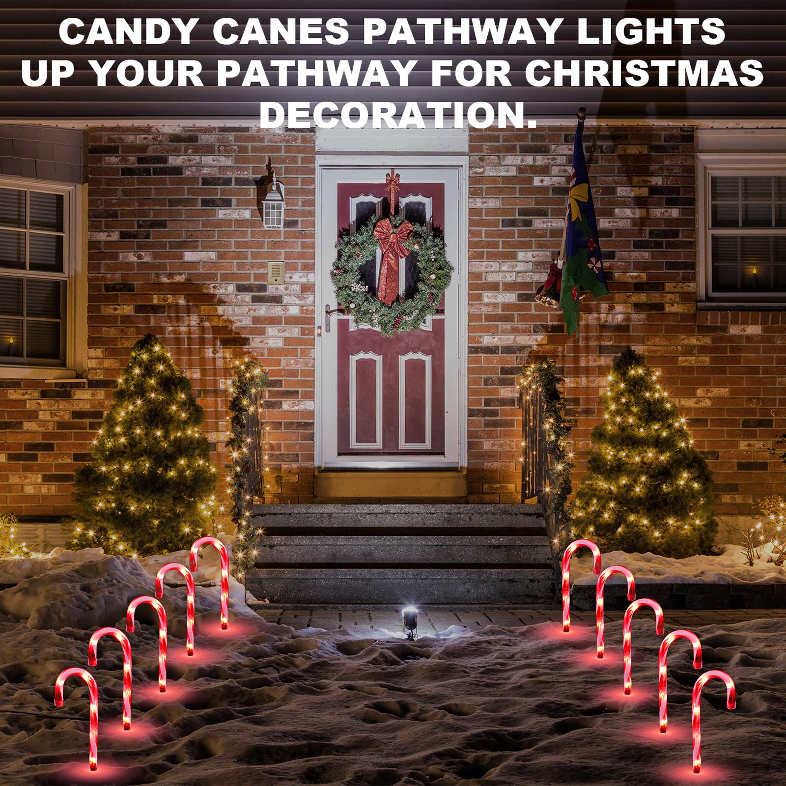 TIGOMOOV Christmas Candy Cane Lights Set of 5, 12in Red-White Plastic Pathway Decorations for Outdoor Holiday Lighting