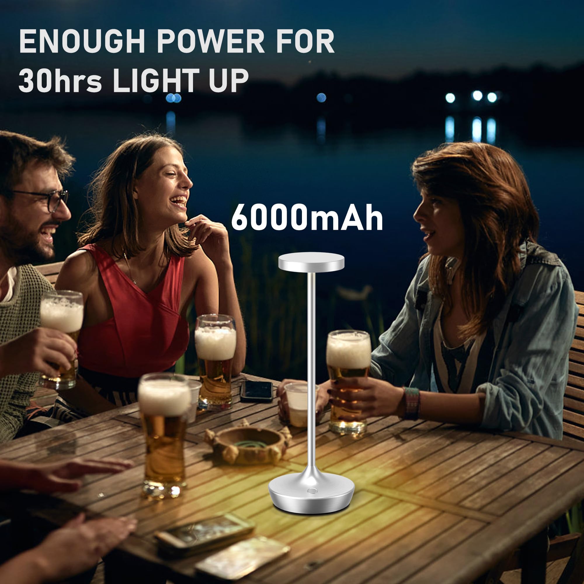 Willdoak Cordless Table Lamp Rechargeable - 6000Mah Led Battery Operated Table Light - Portable Touch Dimmable Outdoor Waterproo