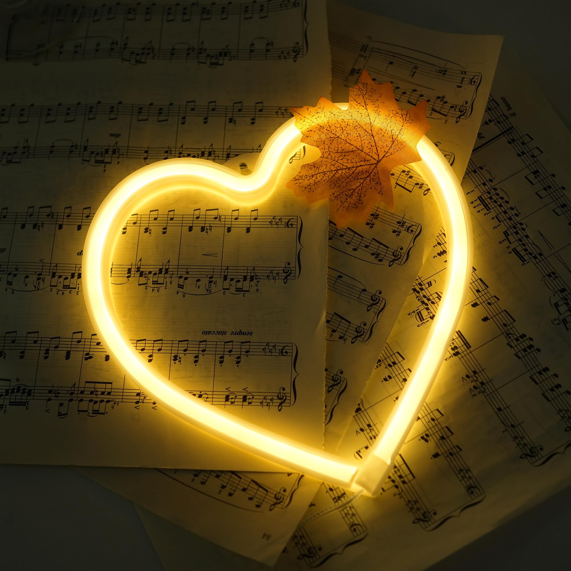 Ninite LIGHTS Heart LED Neon Light, USB/Battery Powered Heart Shaped Neon Sign Lamp, Decorative Night Light for Bedroom, Living