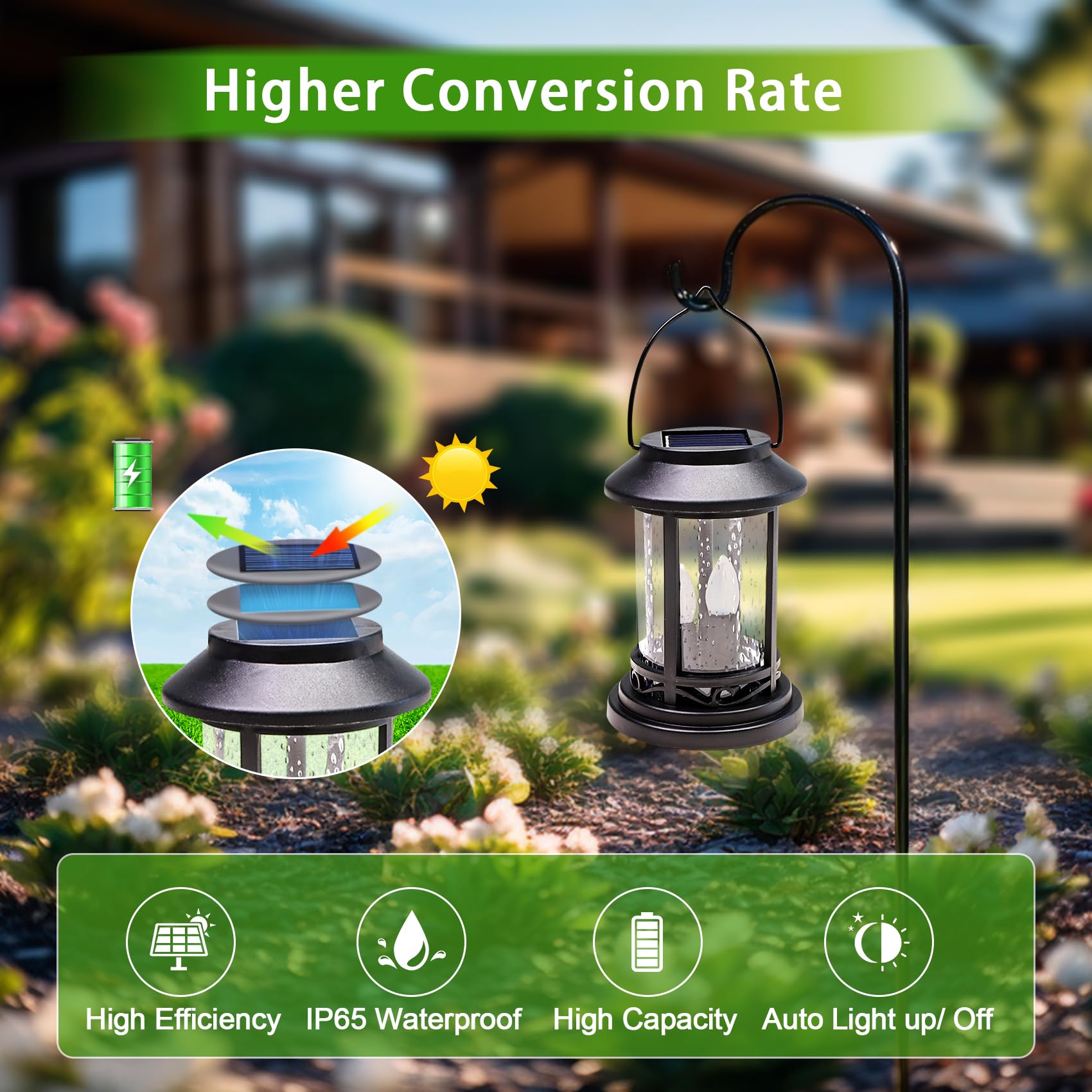 Beautyard Solar Flickering Candles - 6 Pack Black Lanterns for Garden, Patio, Lawn - Small ABS Decorative Lighting