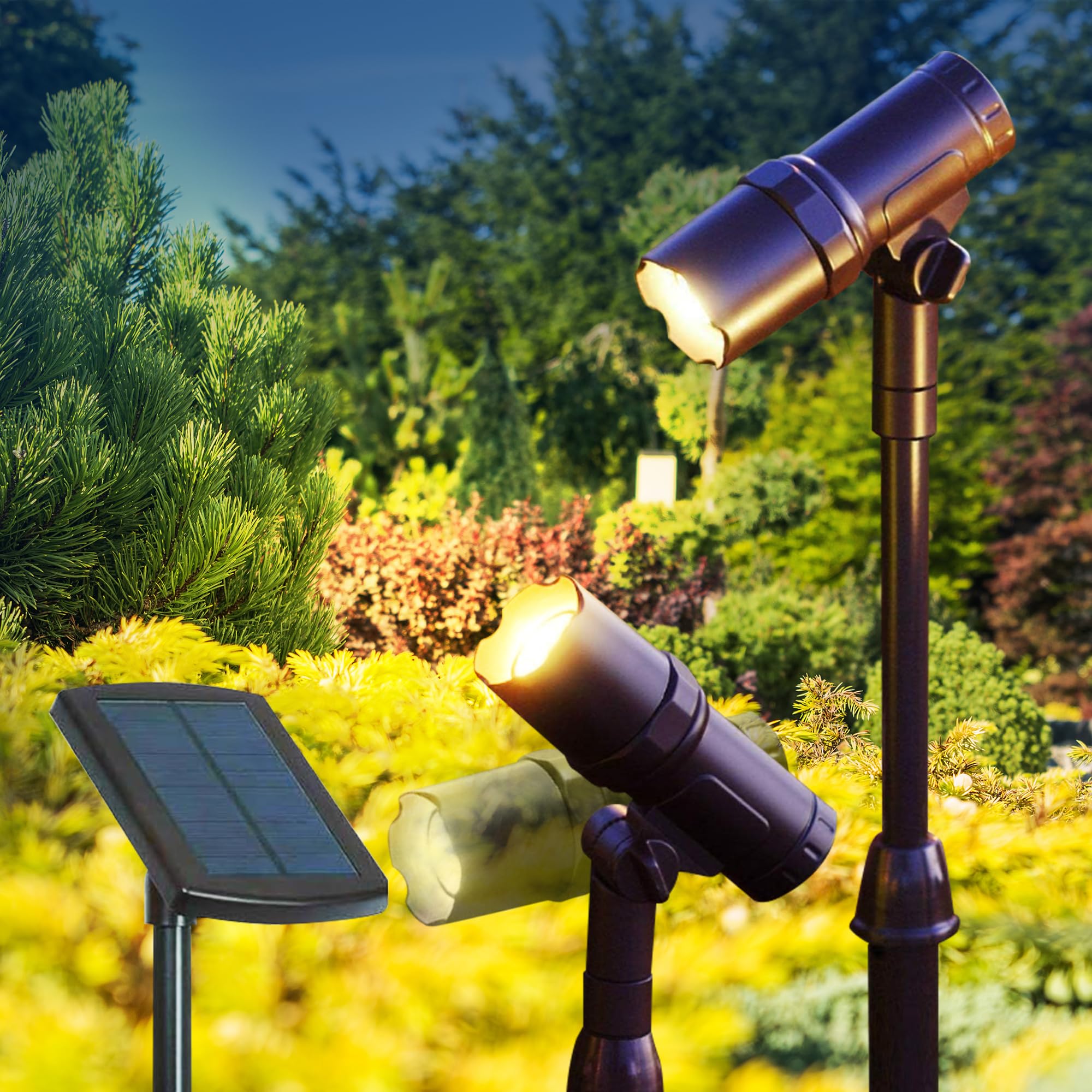 Smart Yard Outdoor Solar Spotlight, 2 Pack with 15 Panel - Waterproof LED, Easy to Install, Adjustable Height Outdoor Solar Ligh