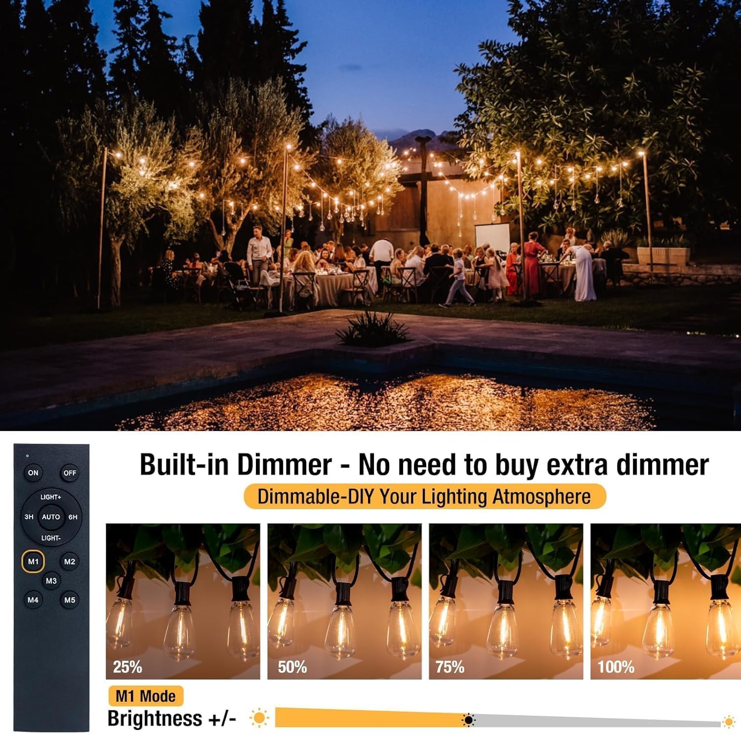 Litogo 120Ft Patio Lights Outdoor Waterproof, Led Outdoor String Lights With Shatterproof Edison Bulbs, Dimmable Outside Hanging