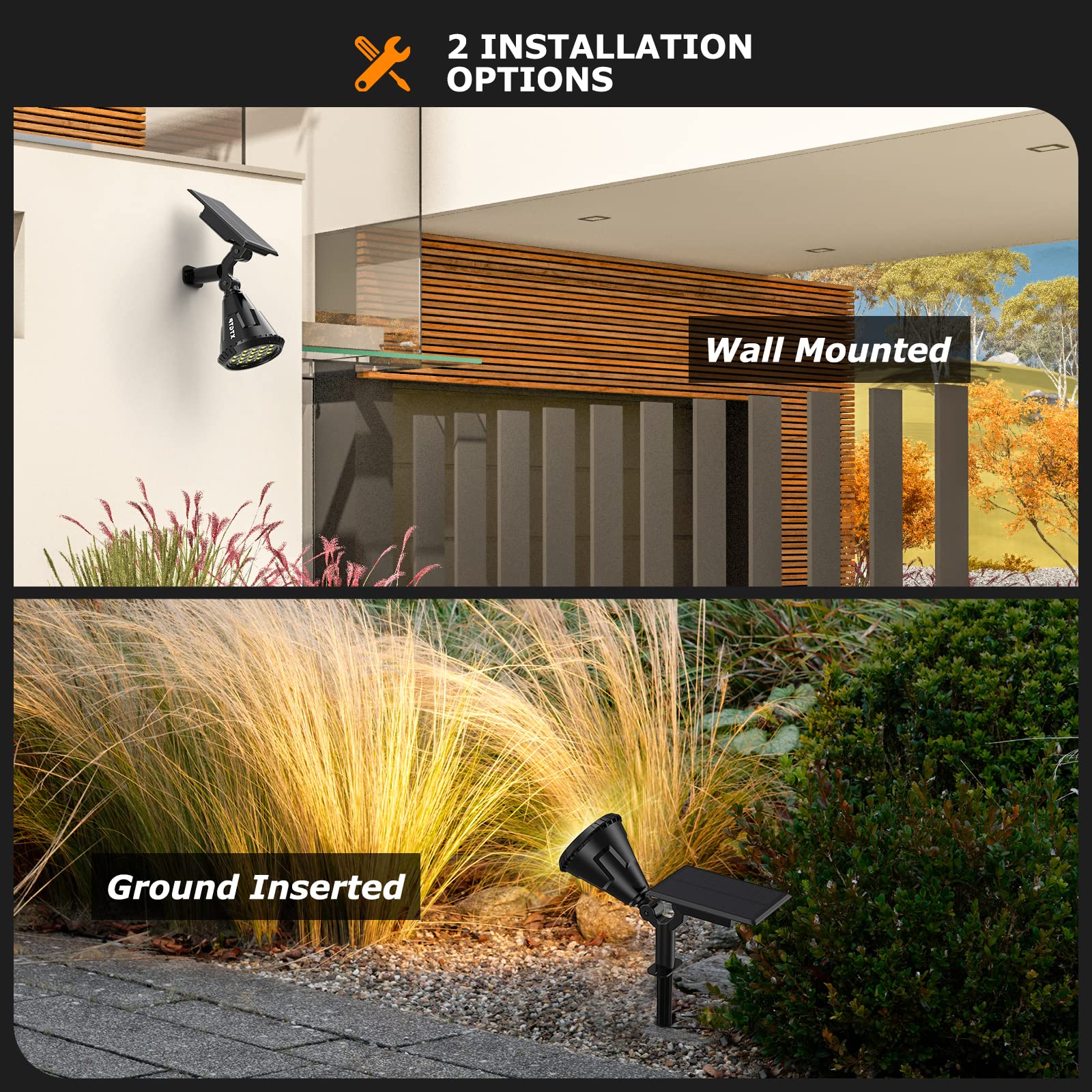 Xtgtp Solar Spot Lights, 21 Leds, Ip67 Waterproof, Auto On/Off, 2-Pack Warm White Garden Lights