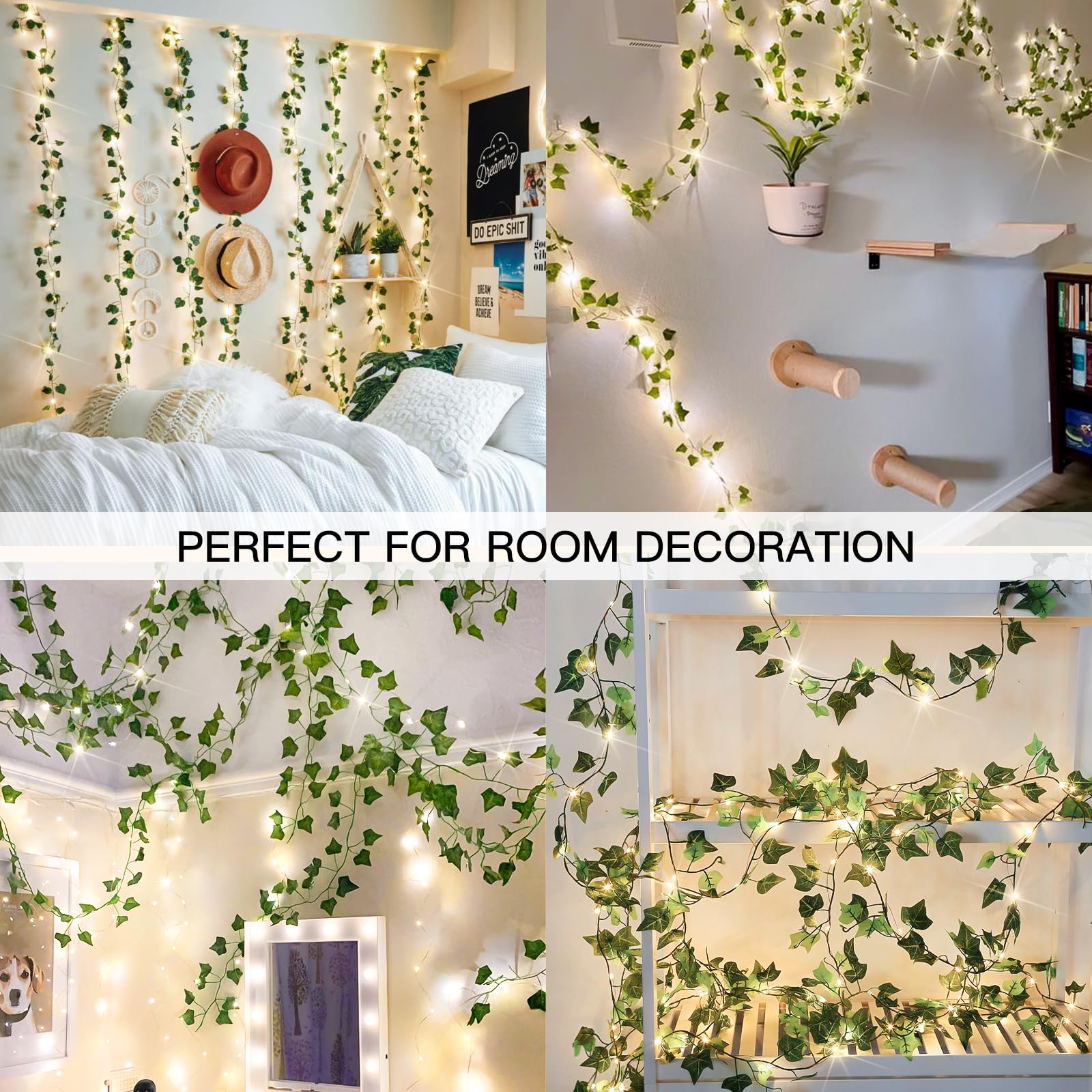 suddus Ivy String Lights with Remote, 33ft, 100 LED, Clear Wire, Warm White, Model SDS-100IVYWW