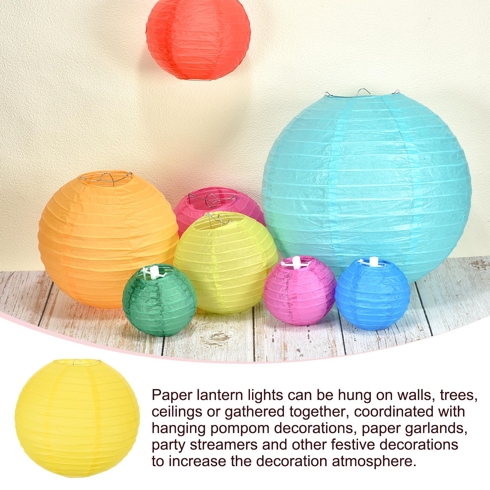 Meccanixity 6Pcs Paper Lanterns Decorative, 6'' 8'' 12'' Lemon Yellow Round Hanging Lantern Chinese Lanterns For Home Decor, Bir