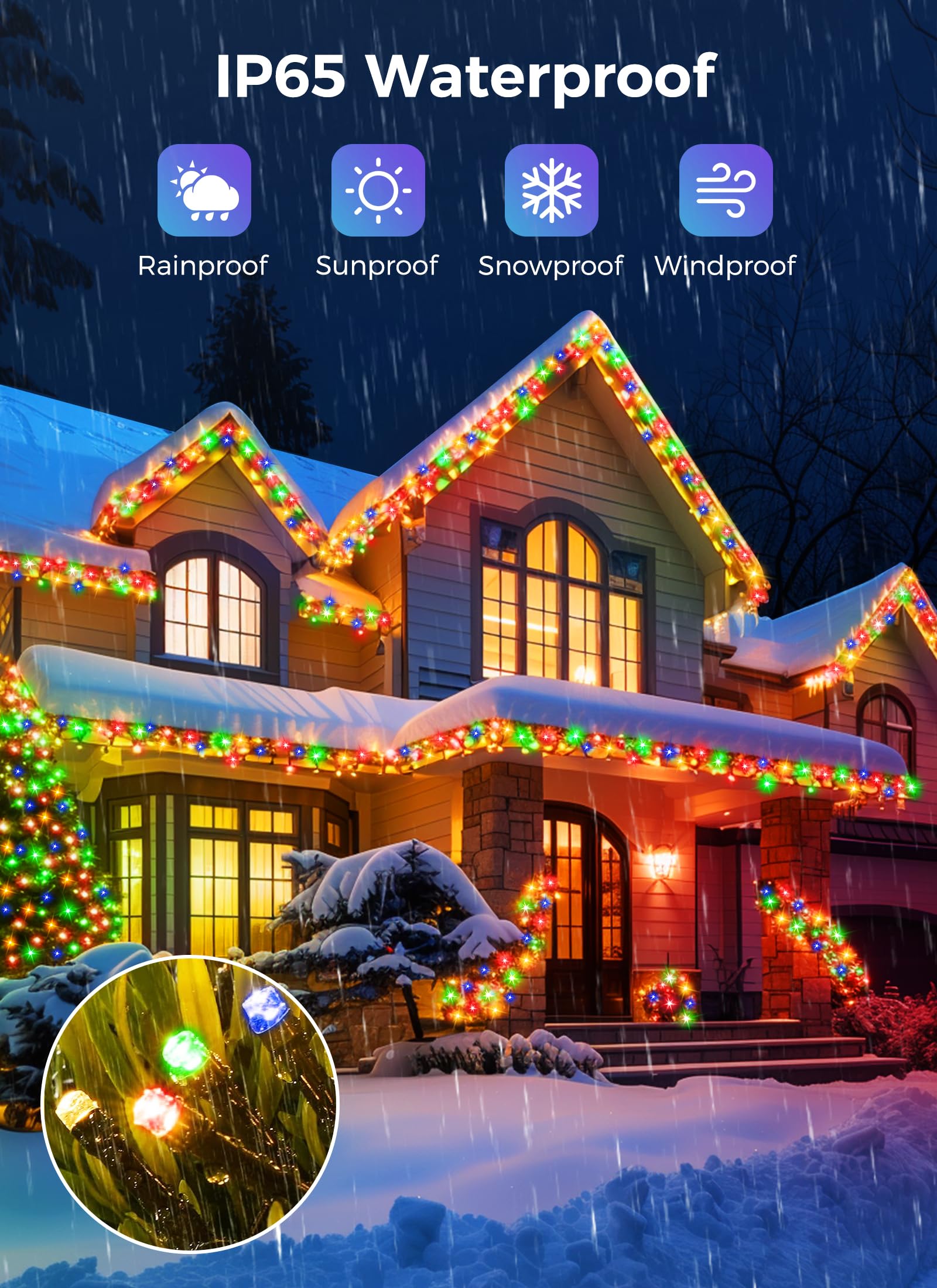 Minetom Christmas Lights Outdoor Solar Powered - 4 Pack Total 160Ft 400 Led Christmas String Lights With 8 Lighting Modes, Ip65 Waterproof Solar String Lights For Outside Tree Xmas Party, Multicolor