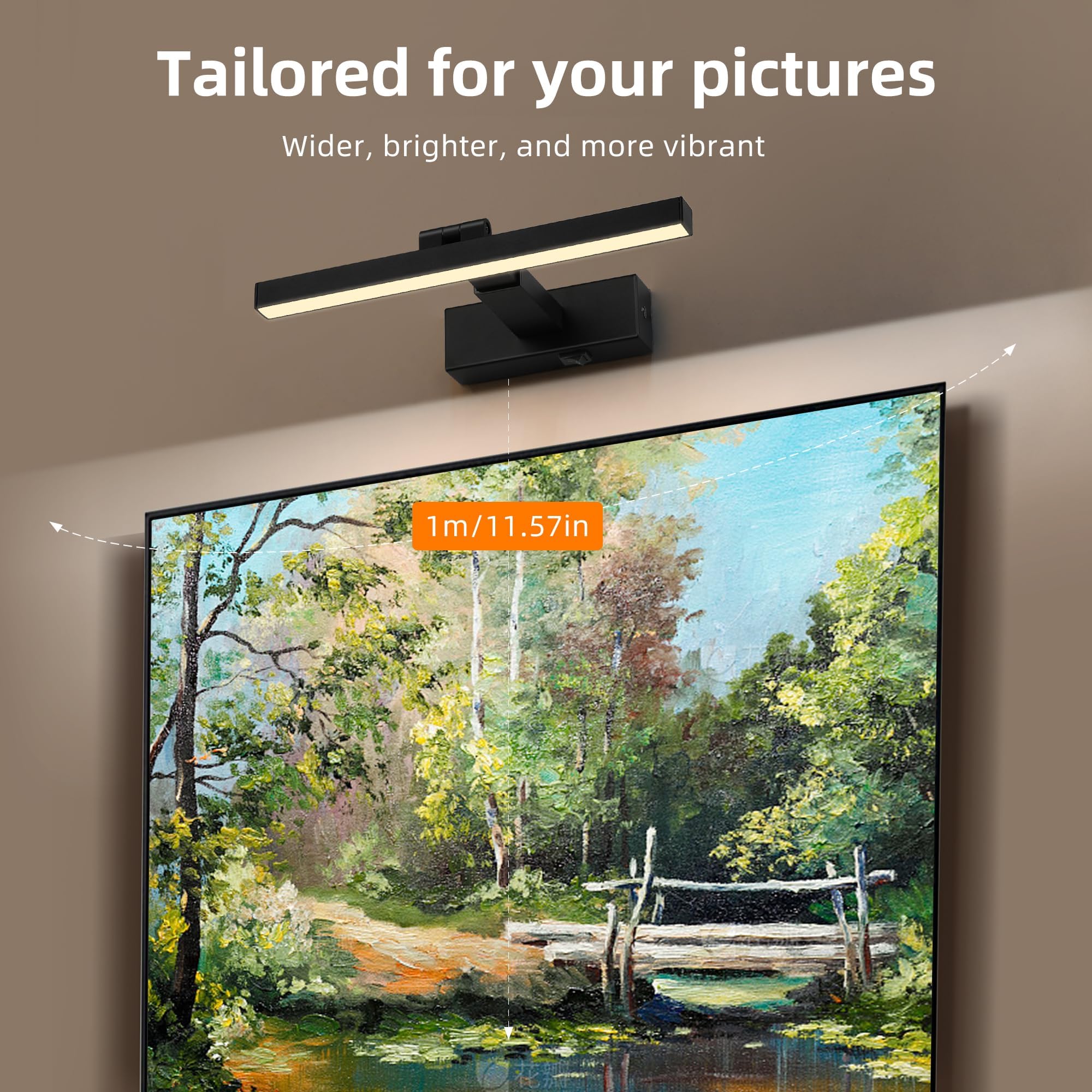 ZitoStory 12in Black Dimmable Wireless Picture Light with Remote, LED Wall Sconce for Paintings, Model 7118, 3000K