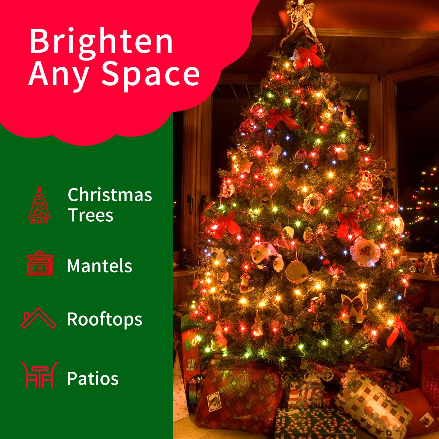 Twinglehome Ultra-Bright Connects End To End Multi Christmas Mini Lights 100L 19.6Ft Ul Listed Incandescent Bulb String Light Set For Indoor Outdoor Holiday Garden Party Christmas Tree Garland Decor