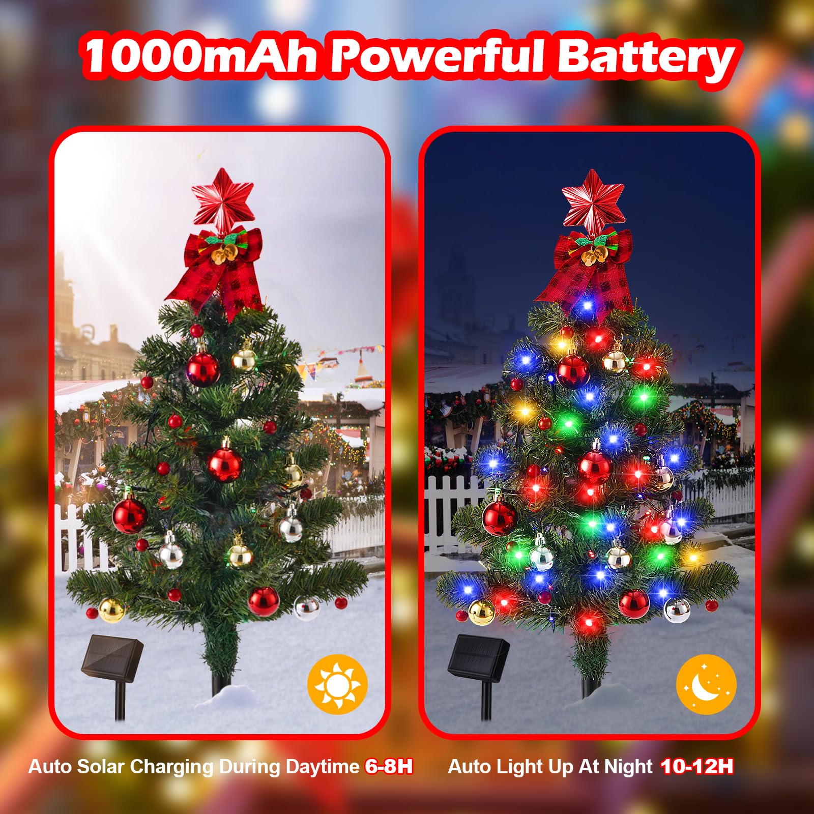 Brightever 3Ft Solar Christmas Trees For Outside  100Led Christmas Outside Decor Solar Powered With 8 Lighting Modes  Small Solar Xmas Decorations For Cemetery Pathway Patio Landscape  Multicolor