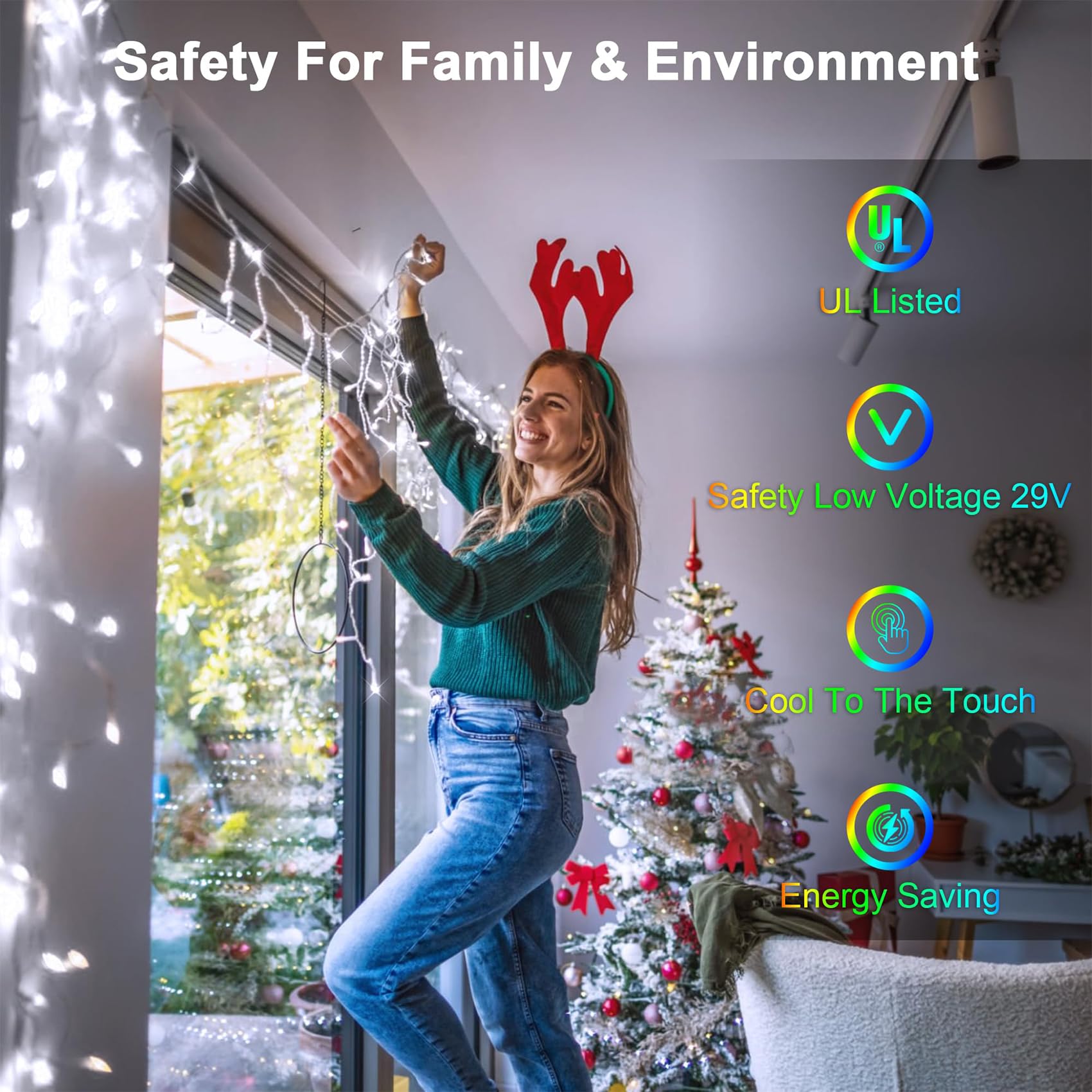 WUXYIYANG 1296 LED Outdoor Christmas Lights, 288 Drops, 131FT, Cool White, Waterproof, 8 Modes & Timer, Model WX-1296L