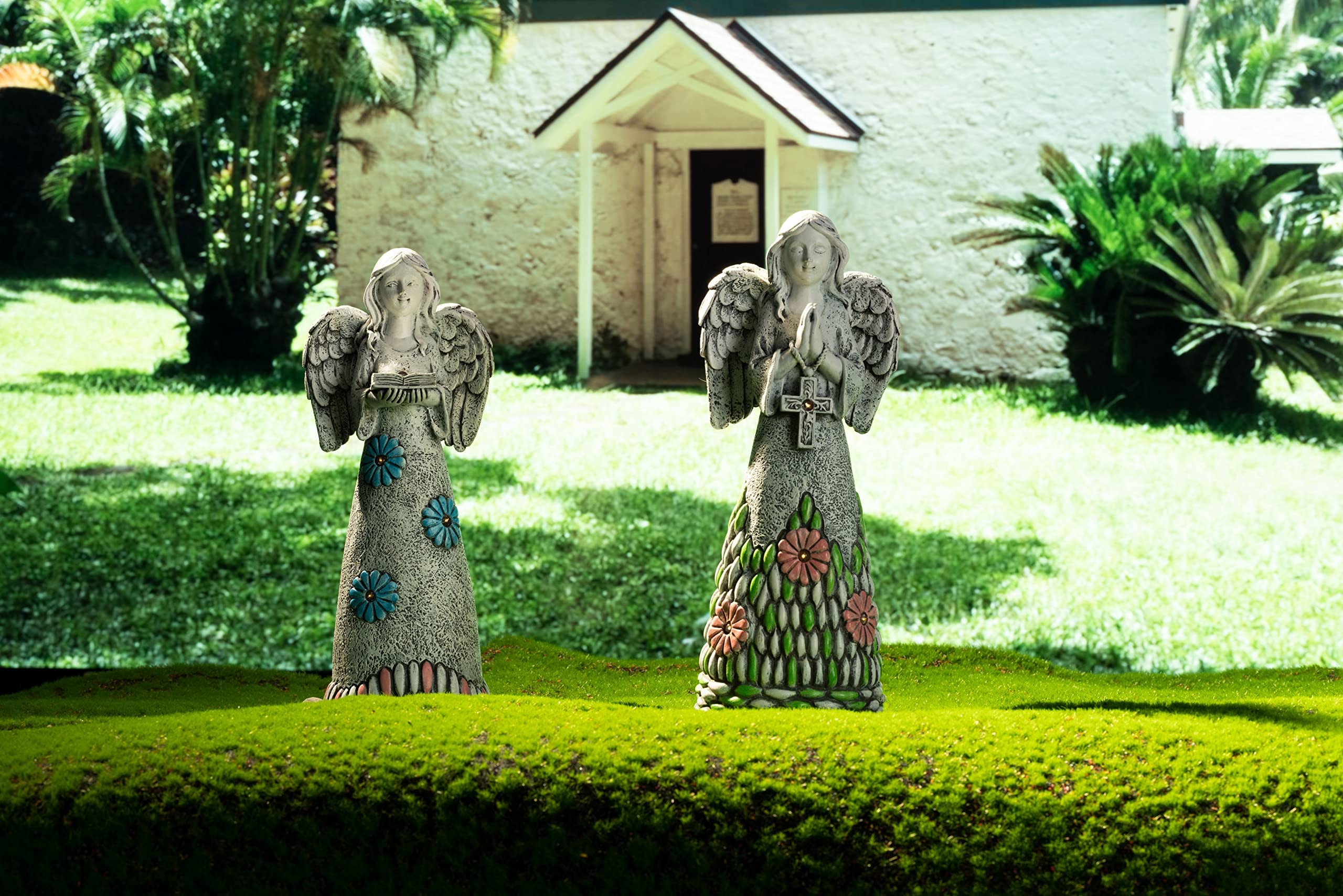 Teresa'S Collections Angel Garden Statues With Solar Light - 2 Pack Resin Memorial Decor