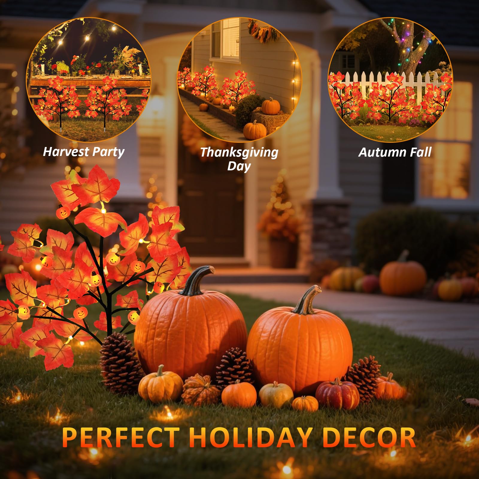 4 Packs Solar Fall Thanksgiving Decorations Outdoor  80Led Maple Leaf Pumpkin Fall Lights For Outdoor Fall Decorations  Waterproof Thanksgiving Lights For Yard  Pathway Harvest Decor