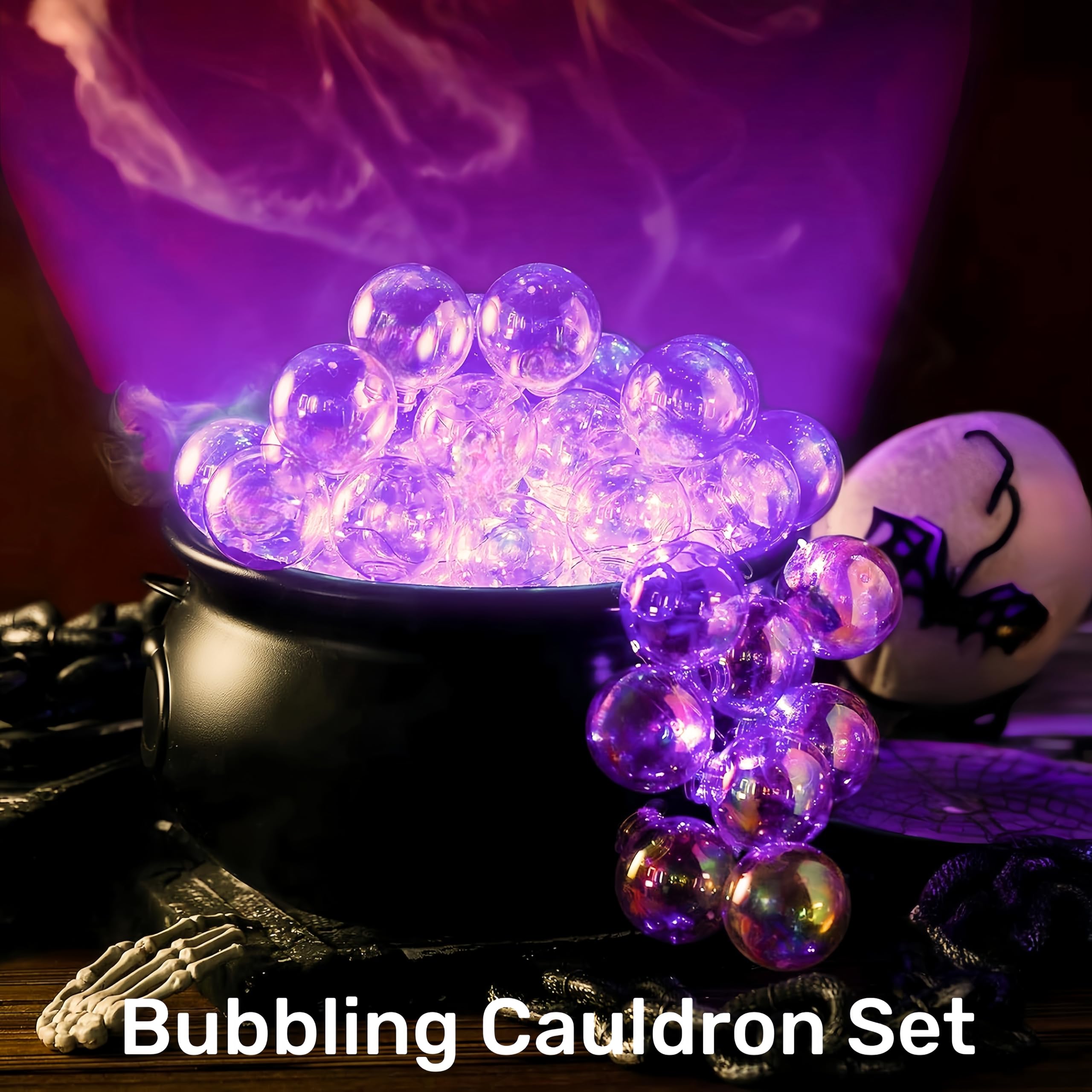 Jxueych Halloween Decorations - DIY Bubbling Witch Cauldron Set with Twinkling Lights, Small, Black, Model JX1040729