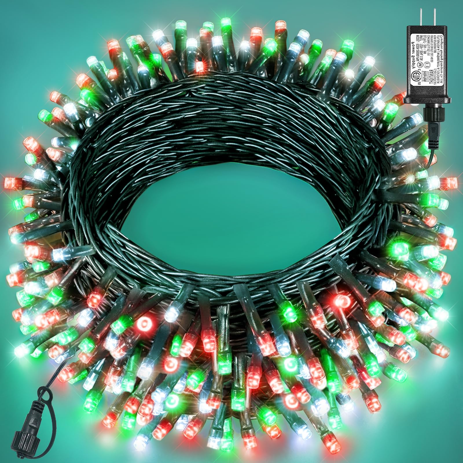 Xmasbokeh Red White Green Christmas Lights Outdoor  80Ft 240 Led Christmas Tree Lights Waterproof Plug In  8 Modes Connectable Christmas Decorations Green Wire For Indoor Home House Patio Holiday