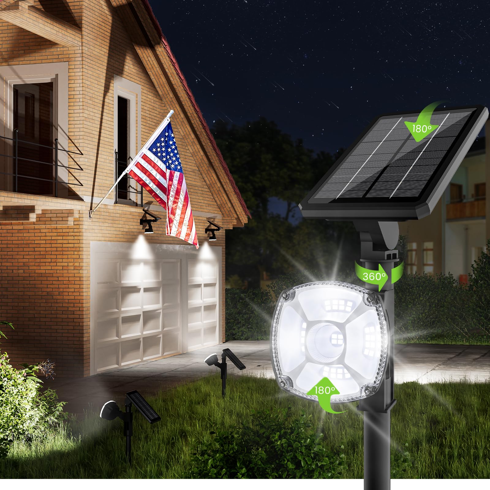 BITPOTT Solar Spot Lights Outdoor Waterproof IP67, 36 LED 3 Lighting Modes Solar Flood Lights, 2-in-1 Wall Lights Solar Lights O