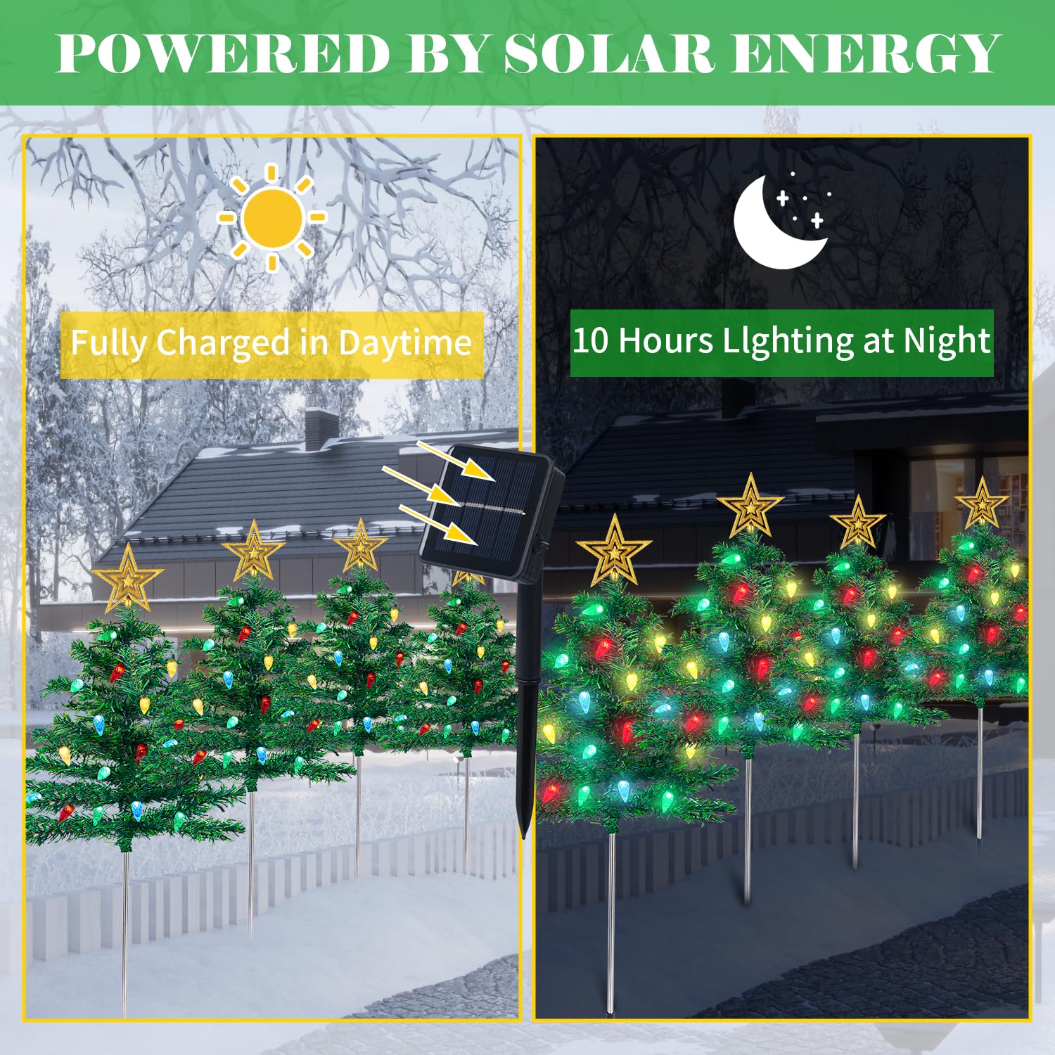 Christmas Decorations Outdoor 4 Sets Solar Christmas Tree With 80Pcs Multi-Color Led Lights And Star Topper 8 Lighting Modes Wat