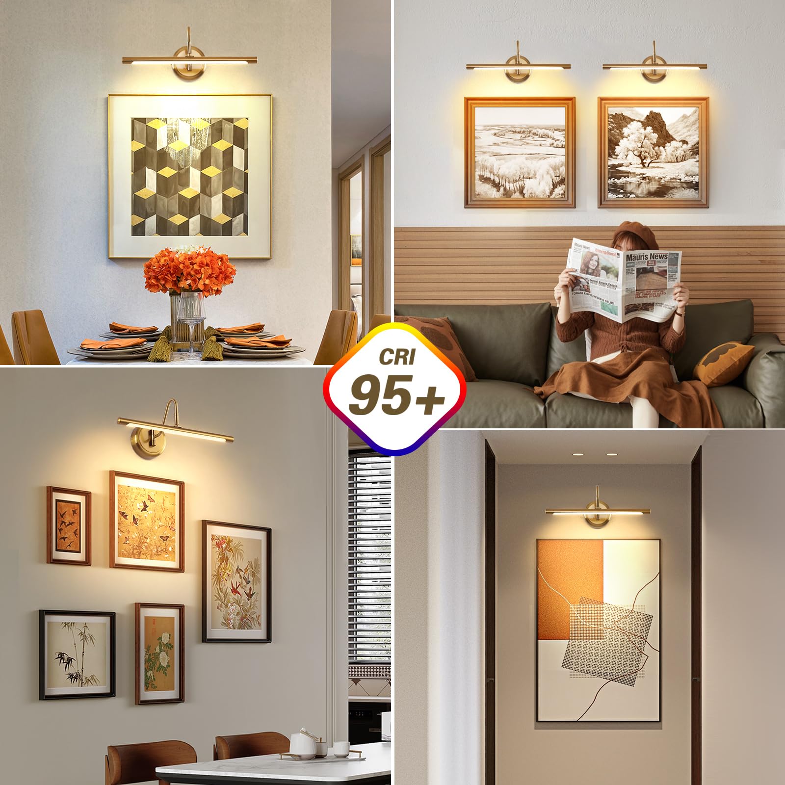 JOOSENLUX Brass Modern Picture Light 16.5" LED Wall Lamp, 9W, Warm White 3000K, Hardwired, Model 7940