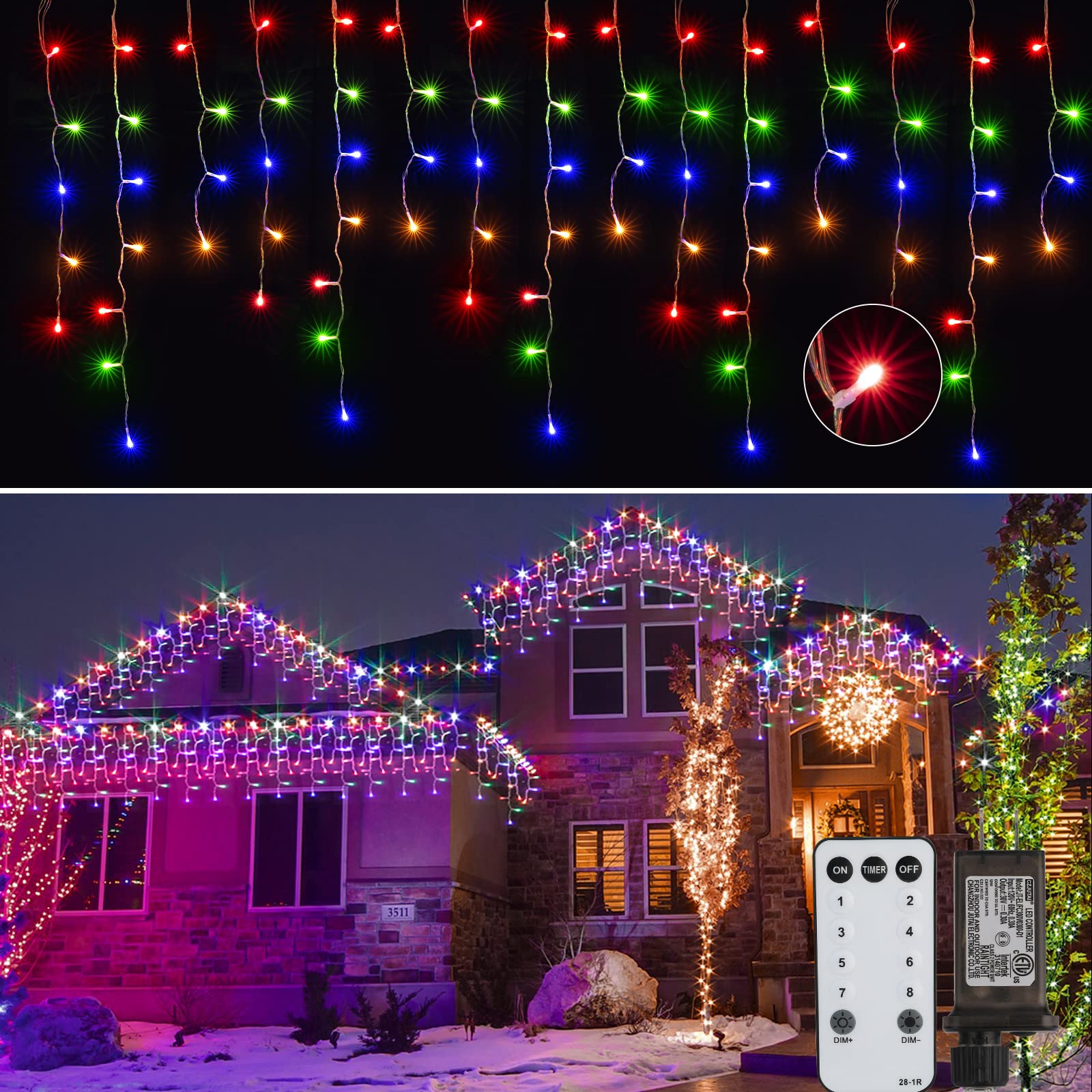 Icicle Lights Outdoor - 66 Ft 736 Led Icicle Christmas Lights With 138 Drops  8 Modes Icicle String Lights With Remote & Timer  Waterproof Fairy Lights For Roof Patio Tree House Decor  Multicolor