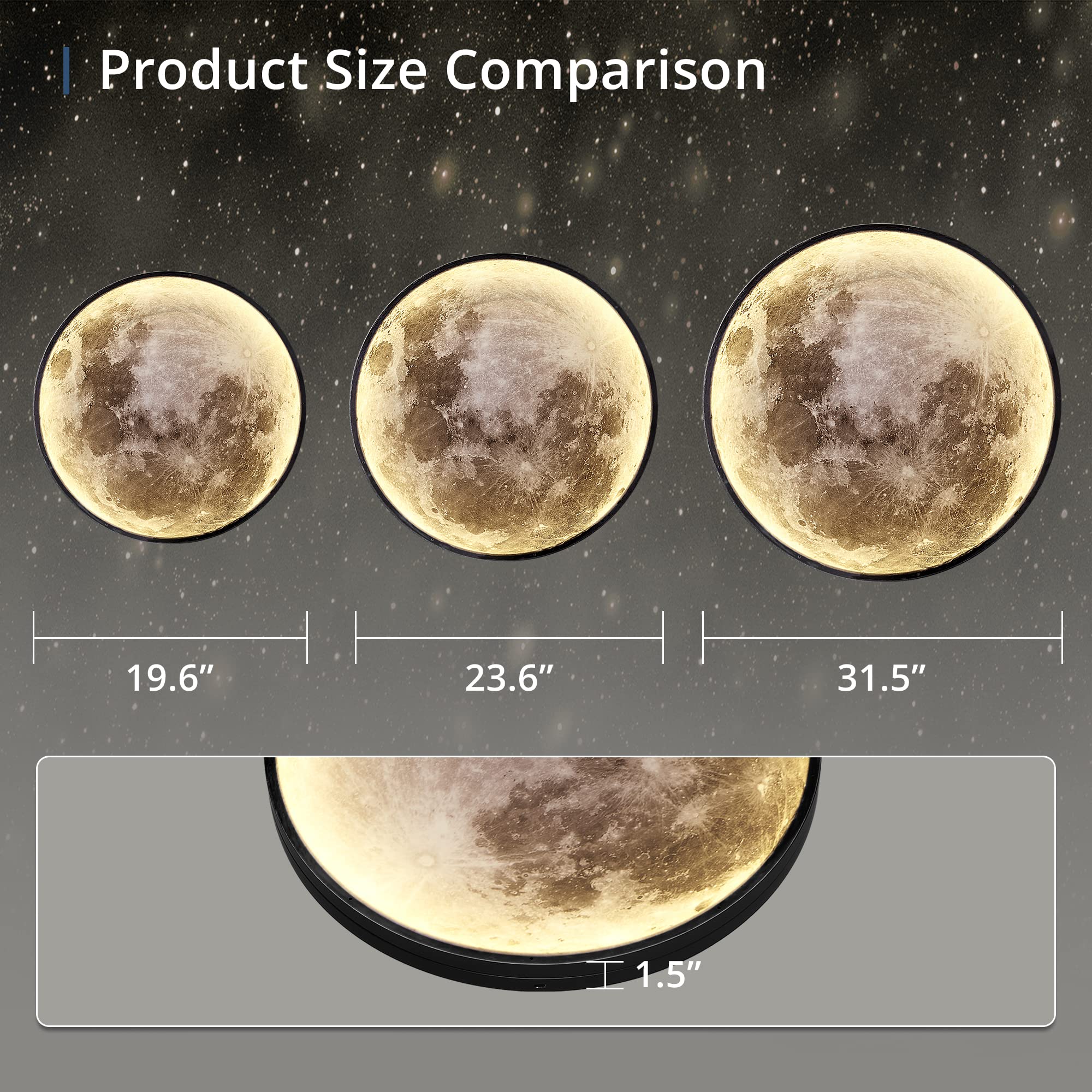 LEDIARY Dimmable Moon Wall Light 31.5 Inch Metal Black Indoor Wall Lamp with Remote Control