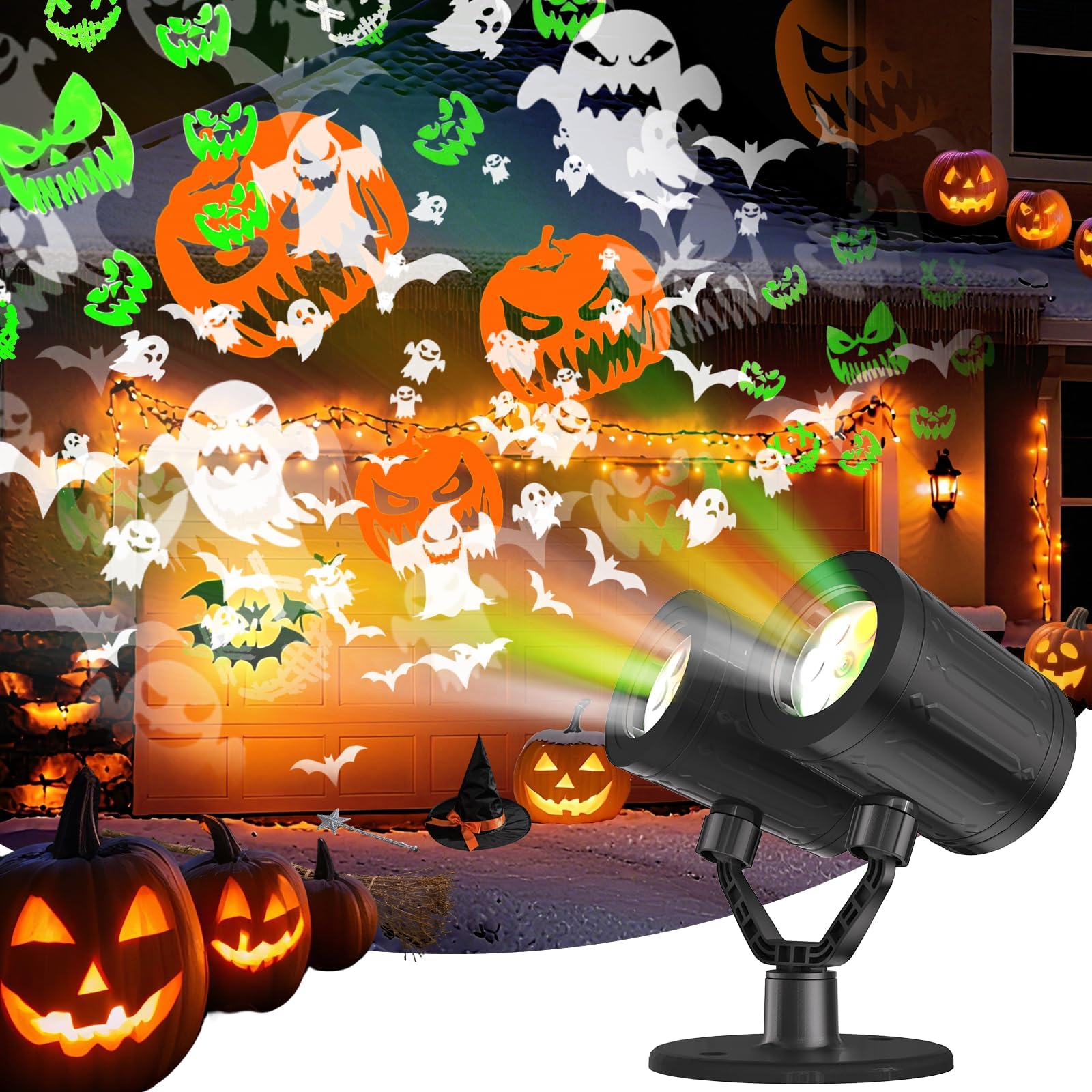 Halloween Projector Lights Outdoor Lurious Double Head Light Projector with Timer Waterproof Dynamic Devil Face Ghost Projector 