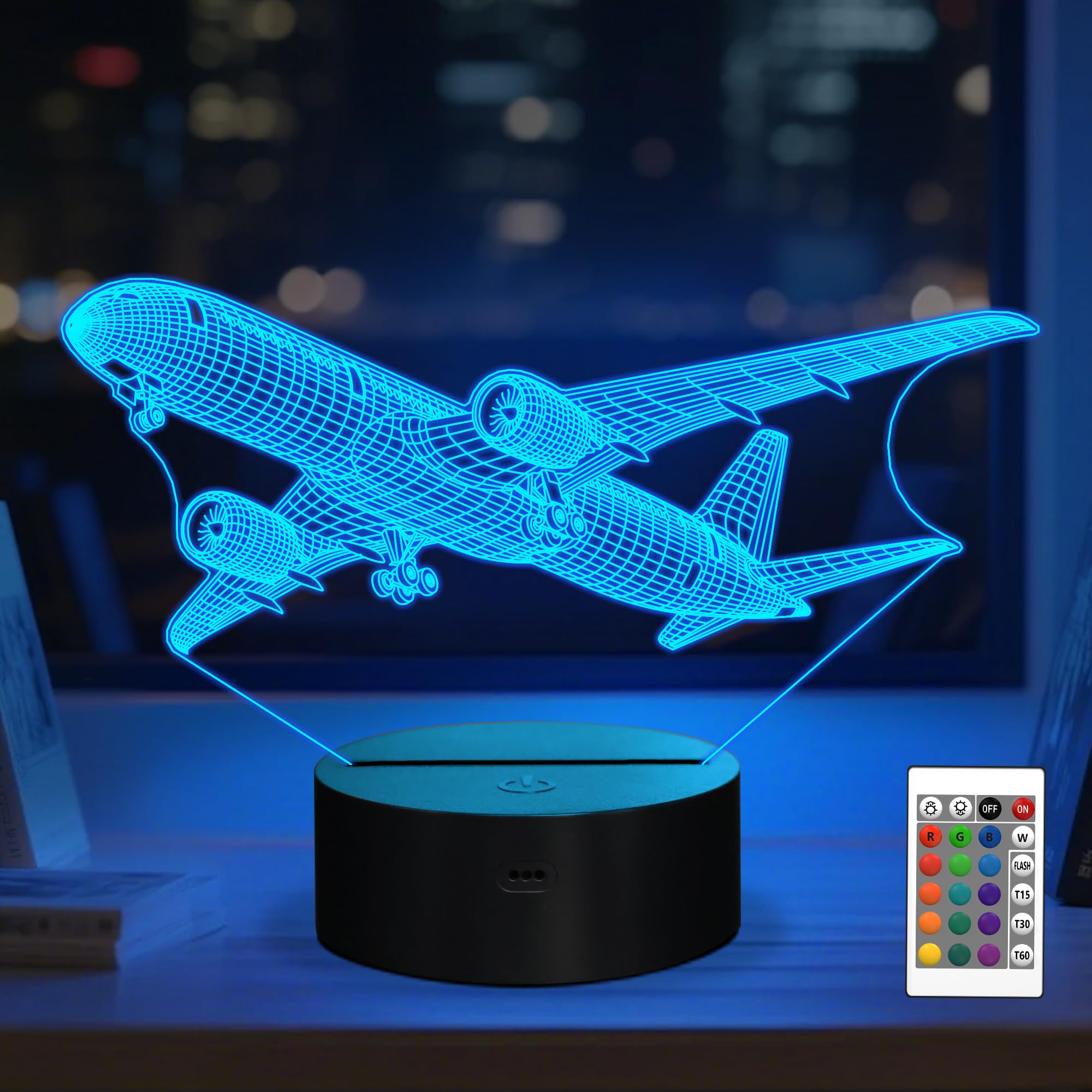 Anywin Airplane Gifts for Men, 3D Plane Night Light with Remote Control, 16 Colors Timer & Dimmable - Airliner Lamp for Office D
