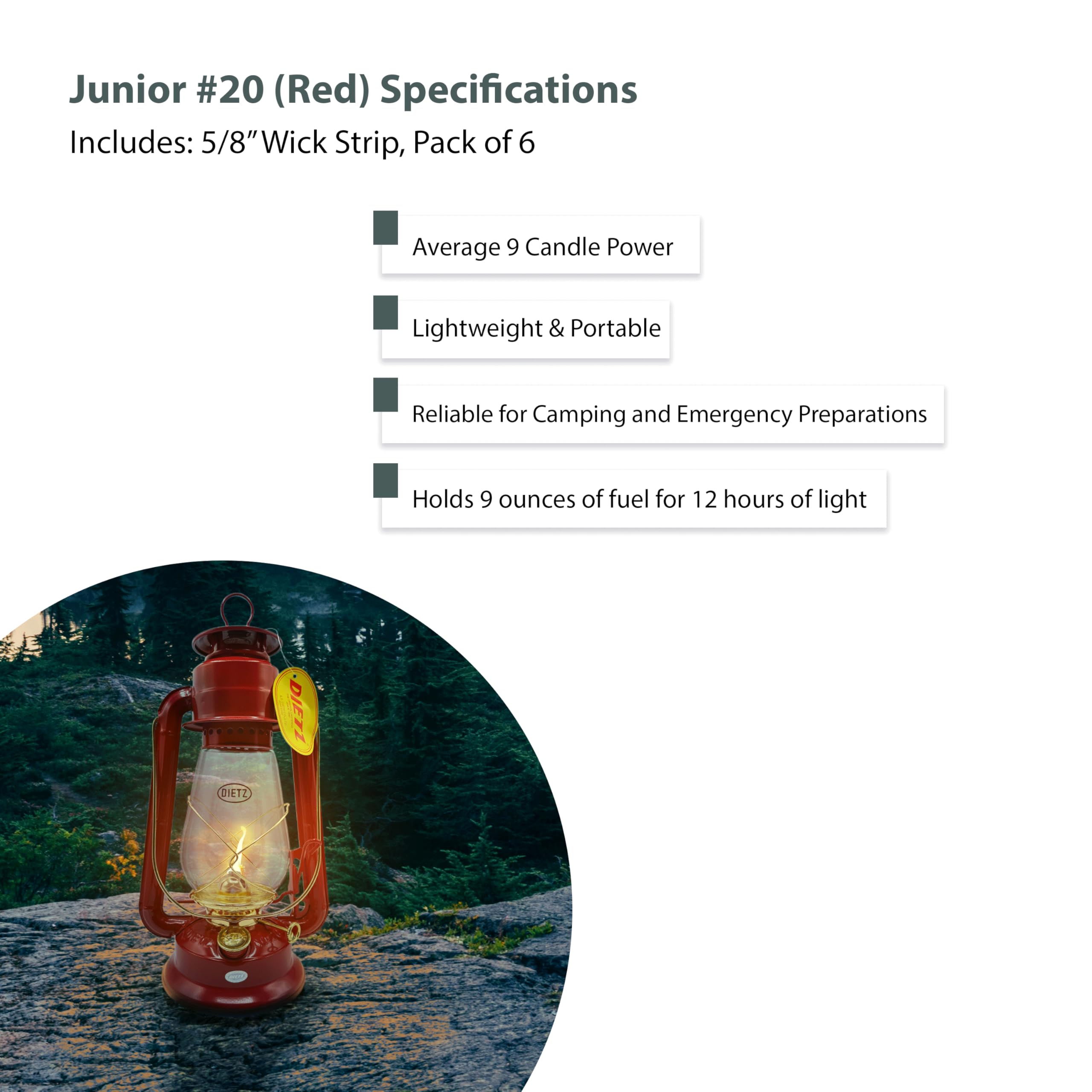 Light of Mine - Dietz #20 Junior Red with Gold Trim Oil Lantern with 100% Cotton 5/8 Replacement Wick Strips (Red with Gold Trim
