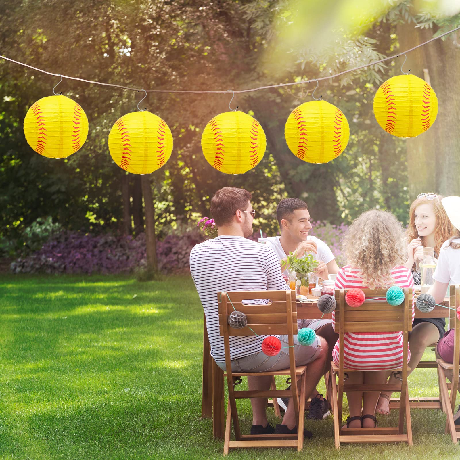 Riakrum Softball Lanterns - 8&quot; Yellow & Red Hanging Decorations For Sports Parties (10 Pack)