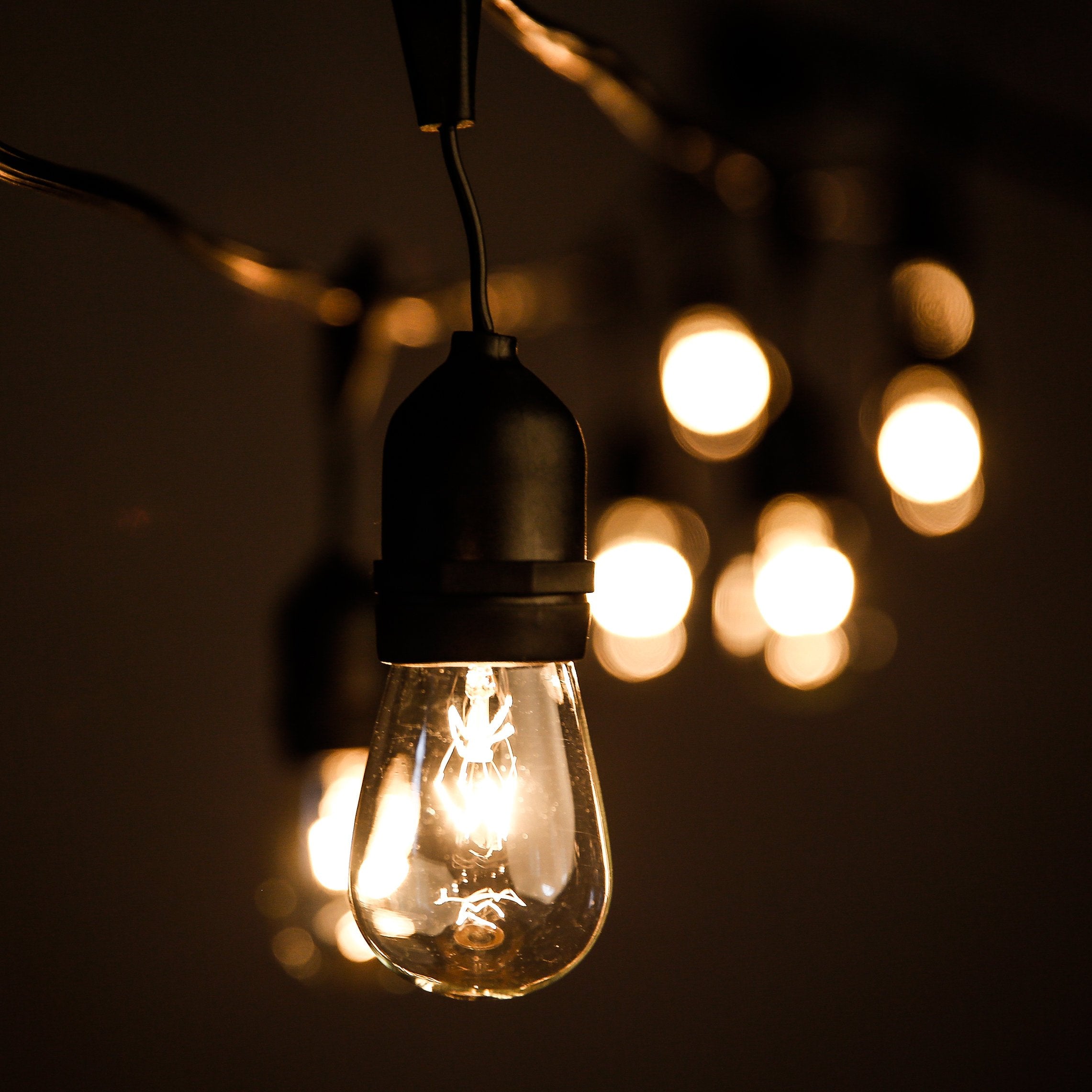 Hometown Evolution  Inc. 24 Foot E26 Outdoor Commercial String Lights With Suspended Socket For Weatherproof Heavy Duty Vintage Outside Lighting - Set Of 12 S14 Clear Bulbs