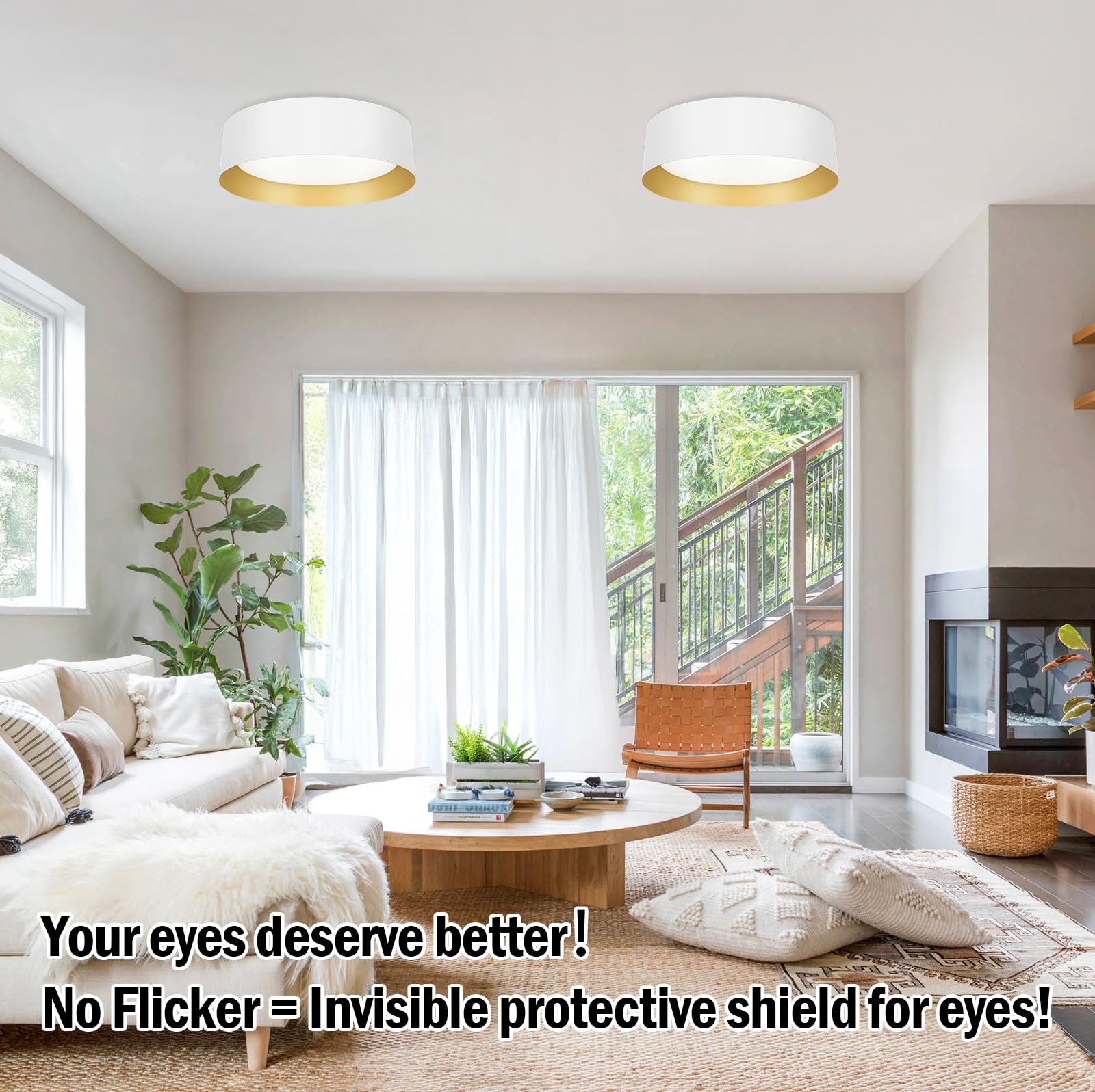 BrightHome Flush Mount Ceiling Light, 25W 2600LM, 13in, Dimmable, Matte White, 5CCT, 2 Pack, Model BLCL401325W