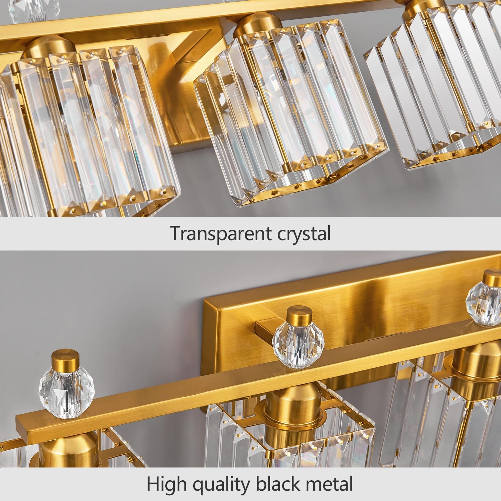 Fdpby 6-Light Modern Crystal Vanity Light - Gold Metal Bathroom Fixture, Model 290