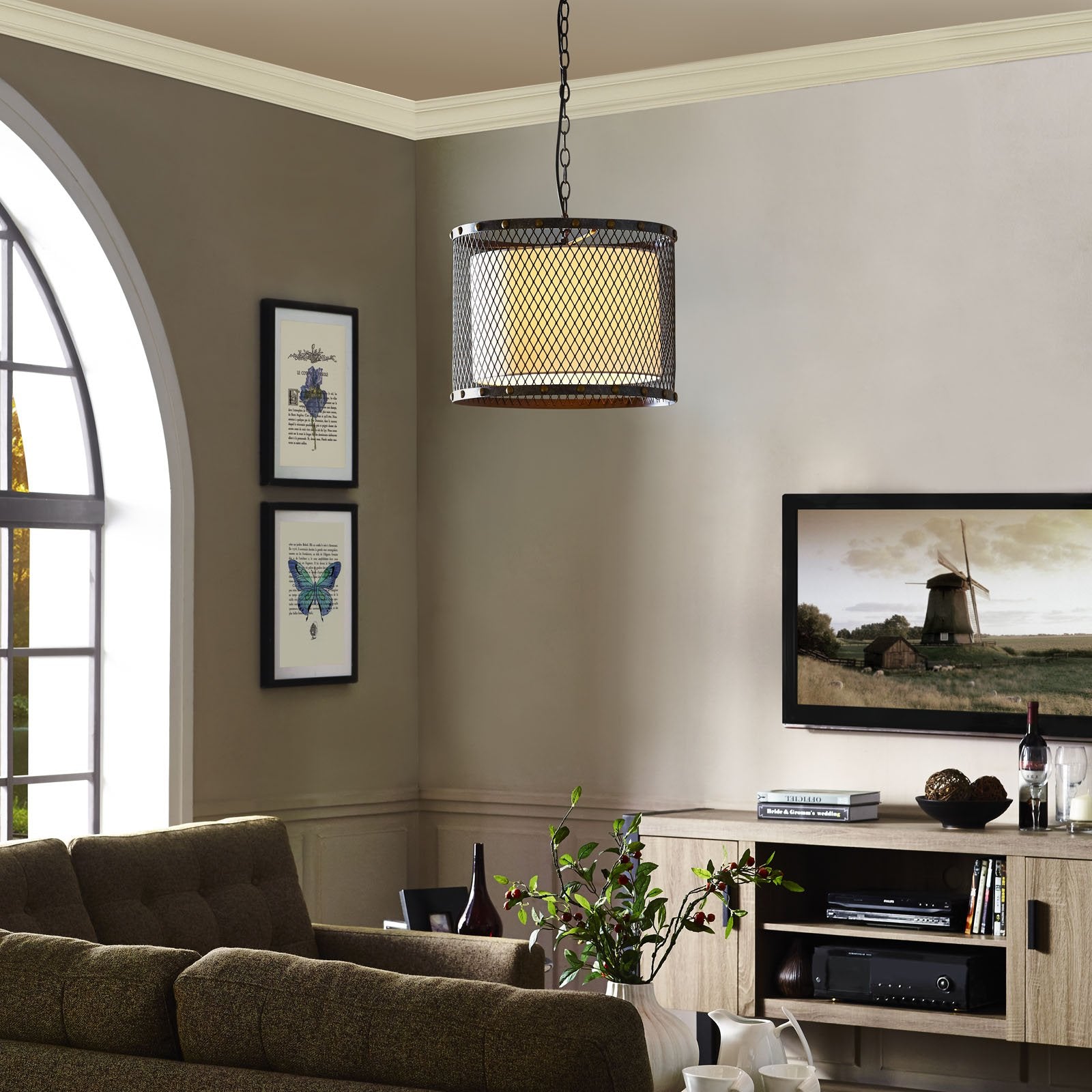 Modway Fortune Steel Metal Ceiling Light Modern Rustic Pendant Chandelier in Antique Silver