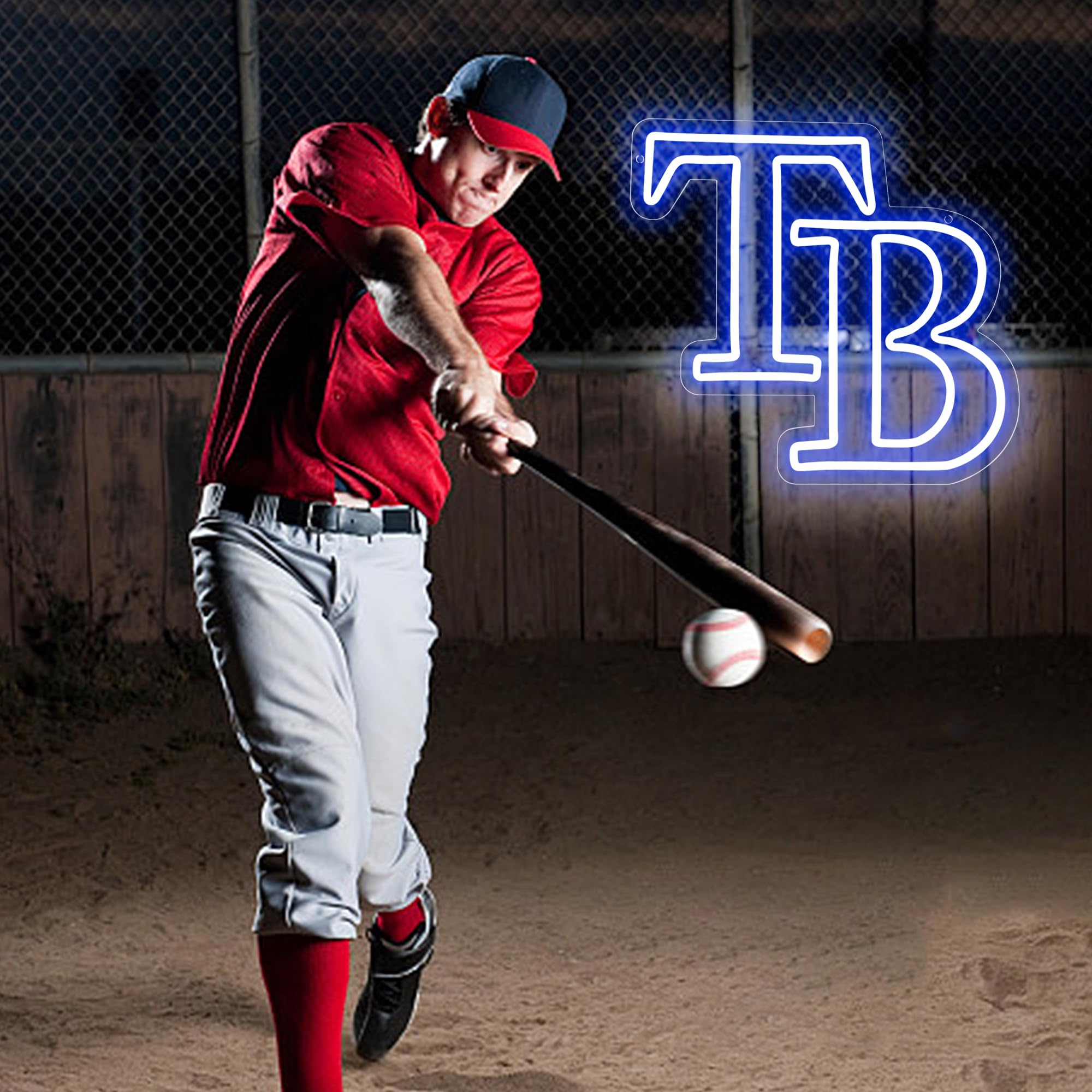 Brineon Neon Sign Baseball Team Logo LED Wall Art 13.3x12.6inch Blue-TB Model ZYLD7002