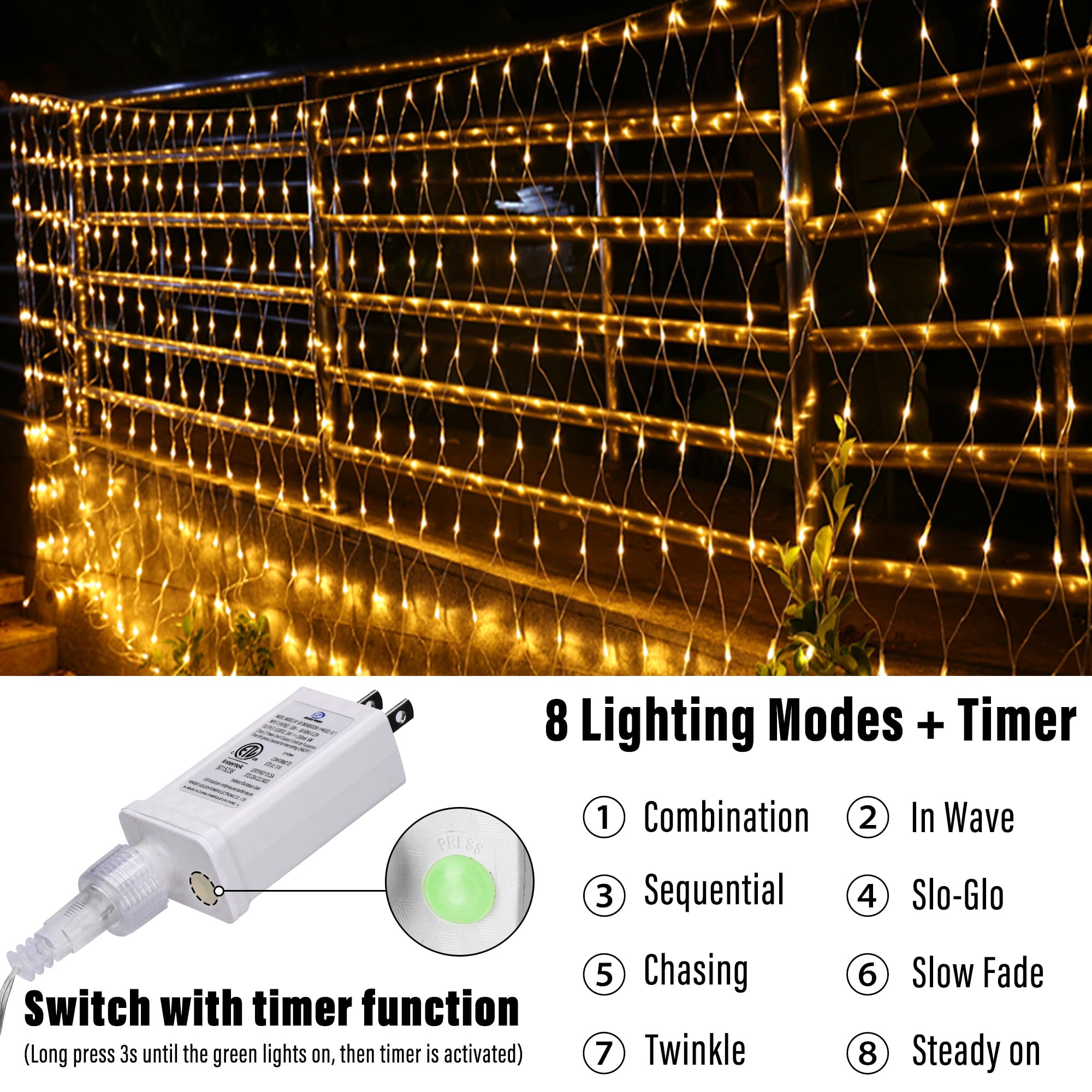 Joomer Christmas Net Lights - 2Pack 12Ft X 5Ft 360 Led Plug-In Mesh Lights, Waterproof With 8 Modes, Timer, Connectable For Bush
