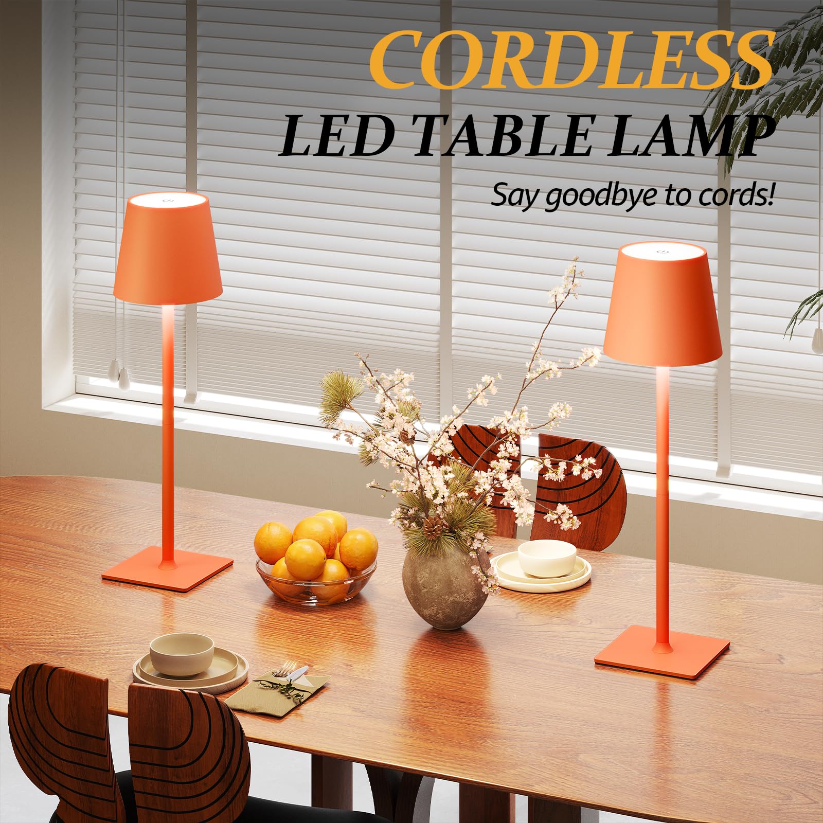 CHLORANTHUS Cordless Table Lamps 2 Pack, Stepless Dimming, 5000mAh LED, Orange