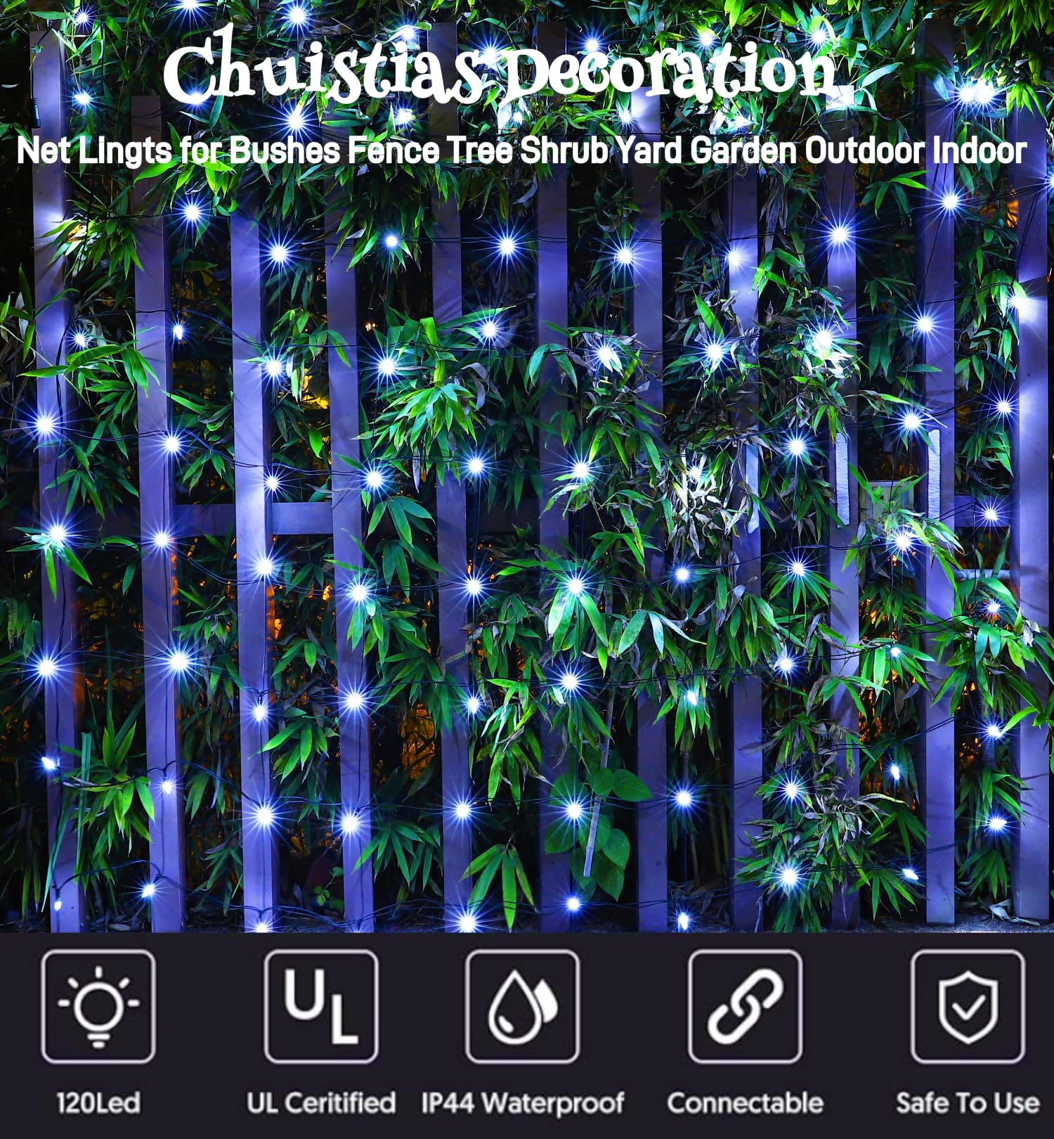 Meteds LED Christmas Net Lights, 120 LED, 6ft x 4ft, Waterproof, White, Model LEHD-120/3, Outdoor Decorations for Yard and Garden