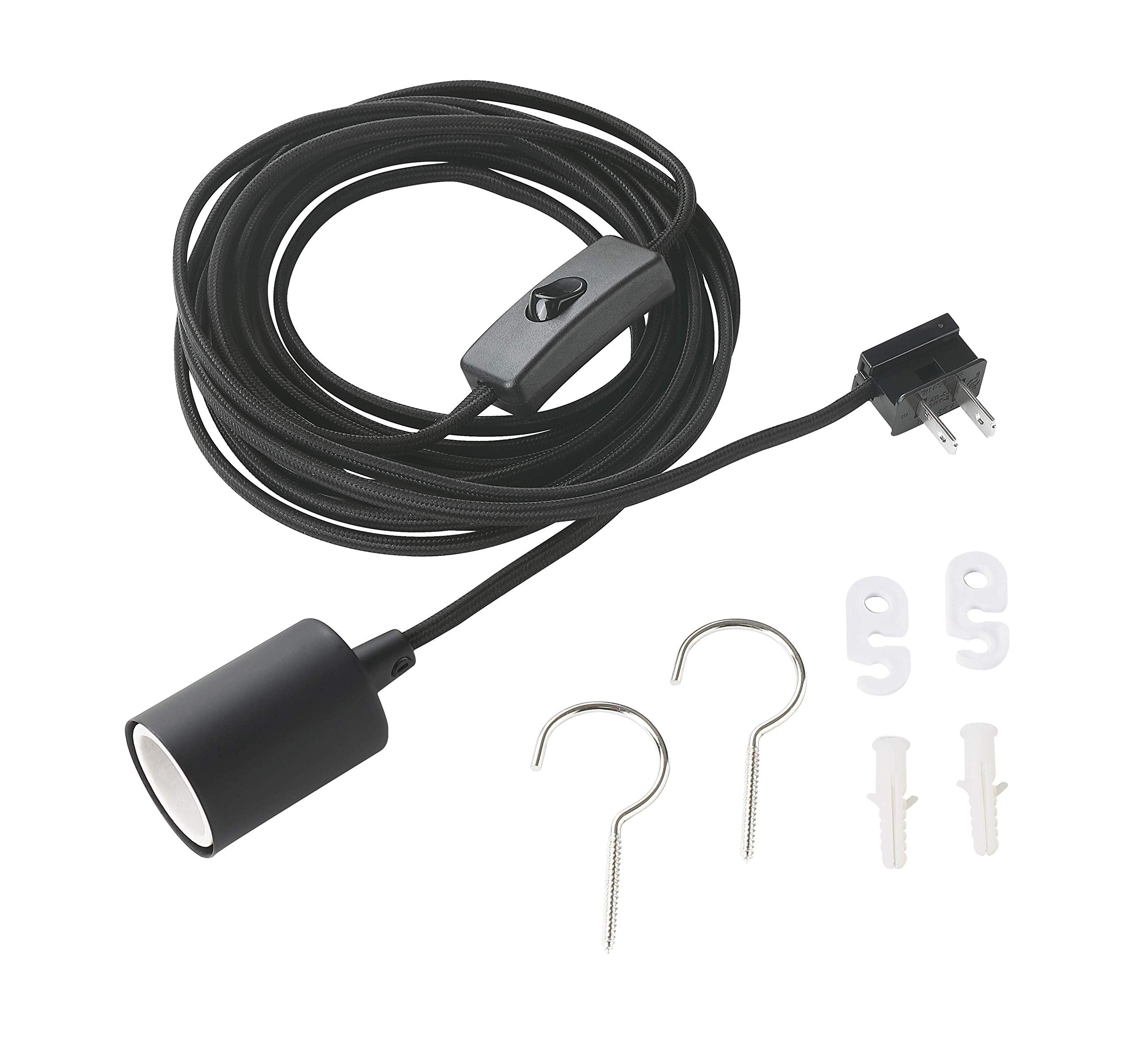 WISBEAM Plug in Pendant Lighting, 15 Feet Cord, ON/Off Switch, Aluminum, Black, Model WS-PDL005, 1-Pack
