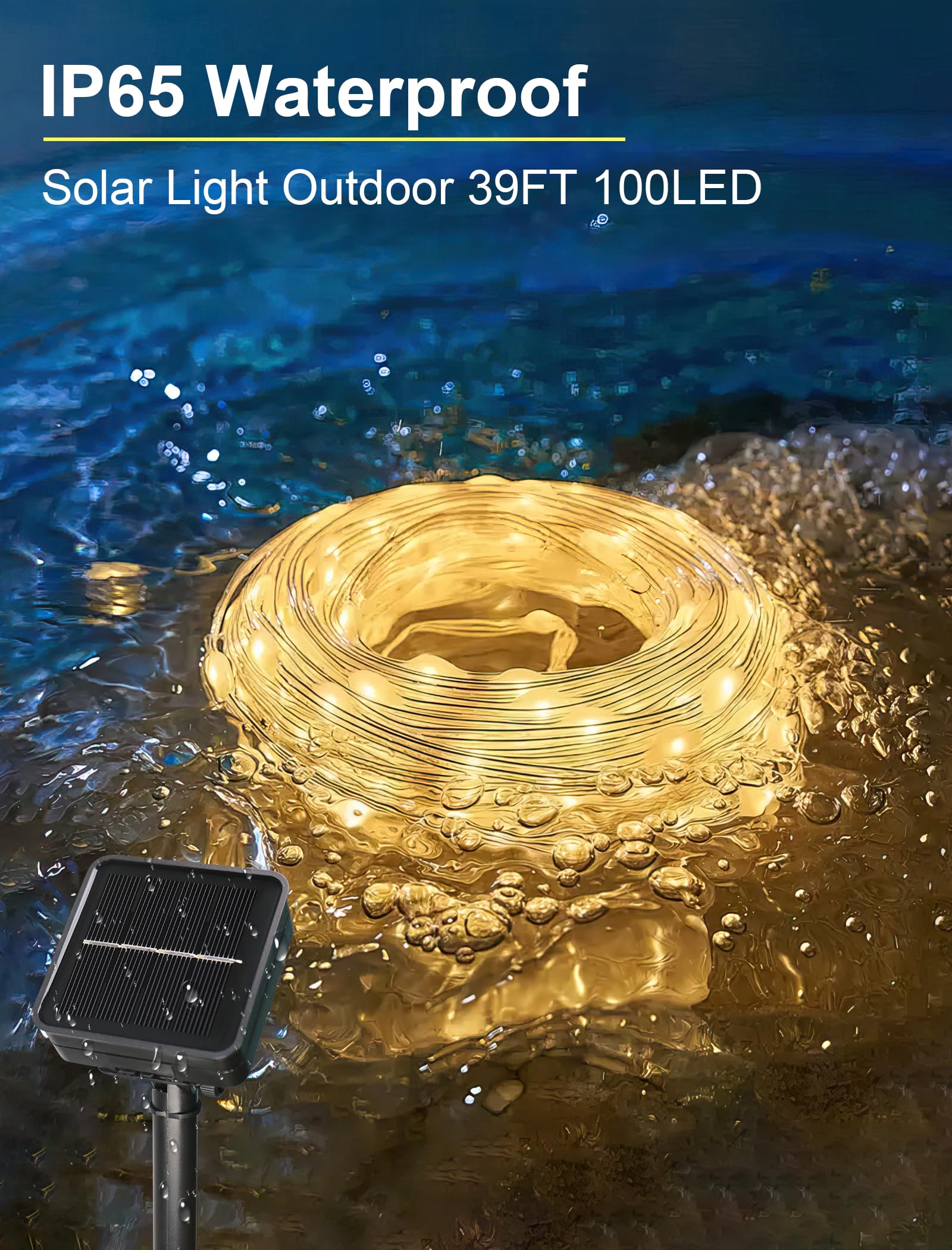 KerKoor Solar Lights Outdoor - 100 LED Fairy String Lights, Waterproof, 1 Pack, Warm White, Model 2024154202100