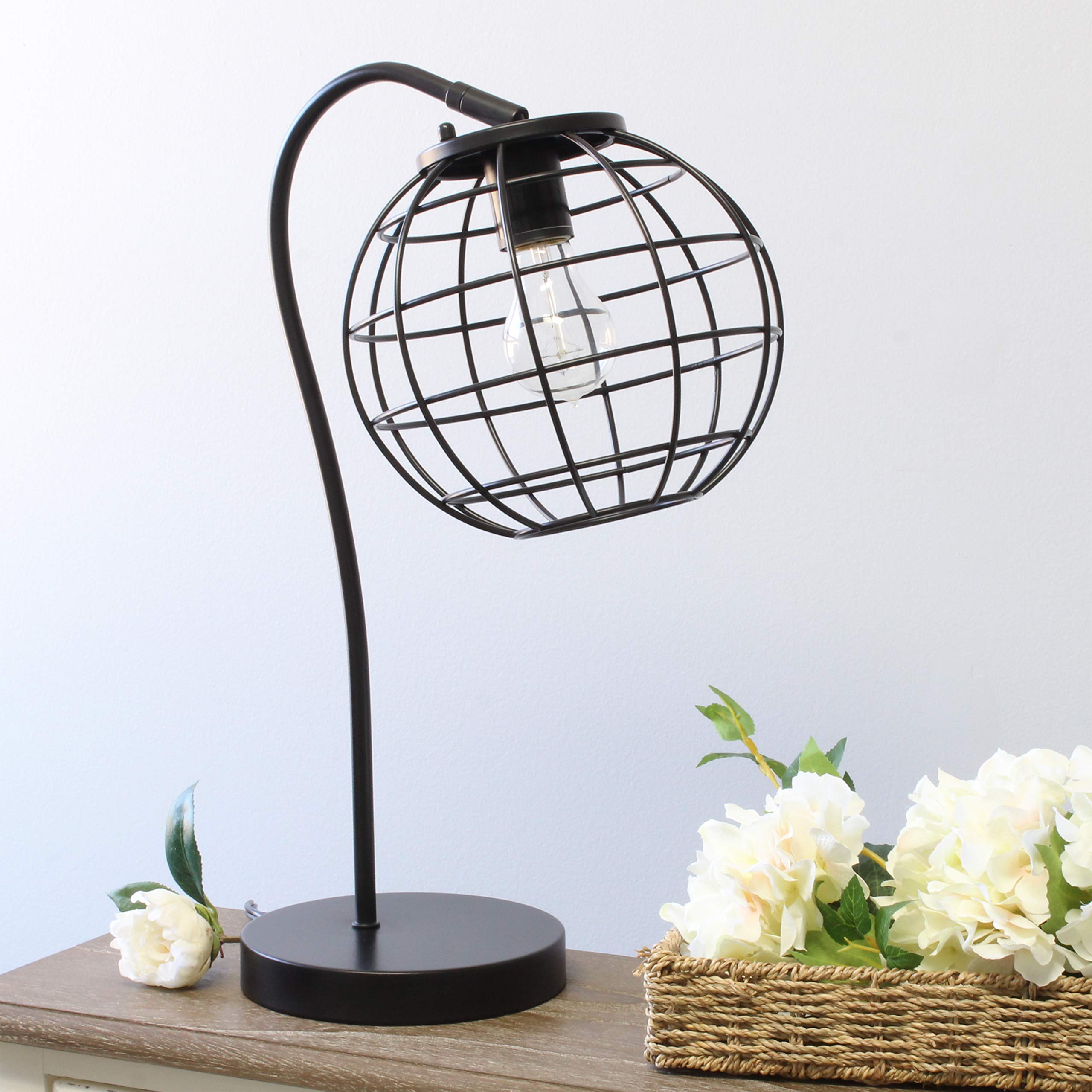 Elegant Designs Lt2068-Blk Metal Table Desk Lamp, Black Caged Design