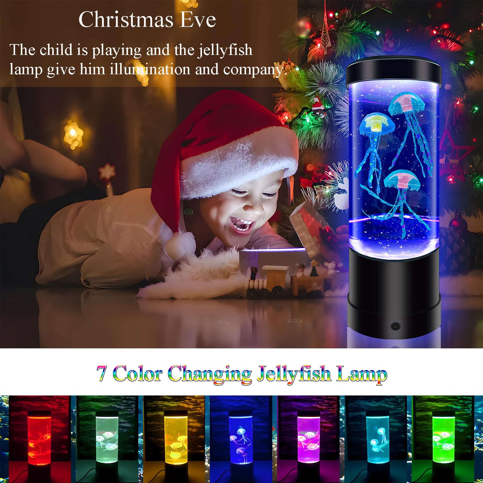 WTROESE Jellyfish Lamp - 7 Color Changing USB/Battery Night Light, Table Lamp3333, Black, Mood Lamp for Home, Office, Kids, Adults