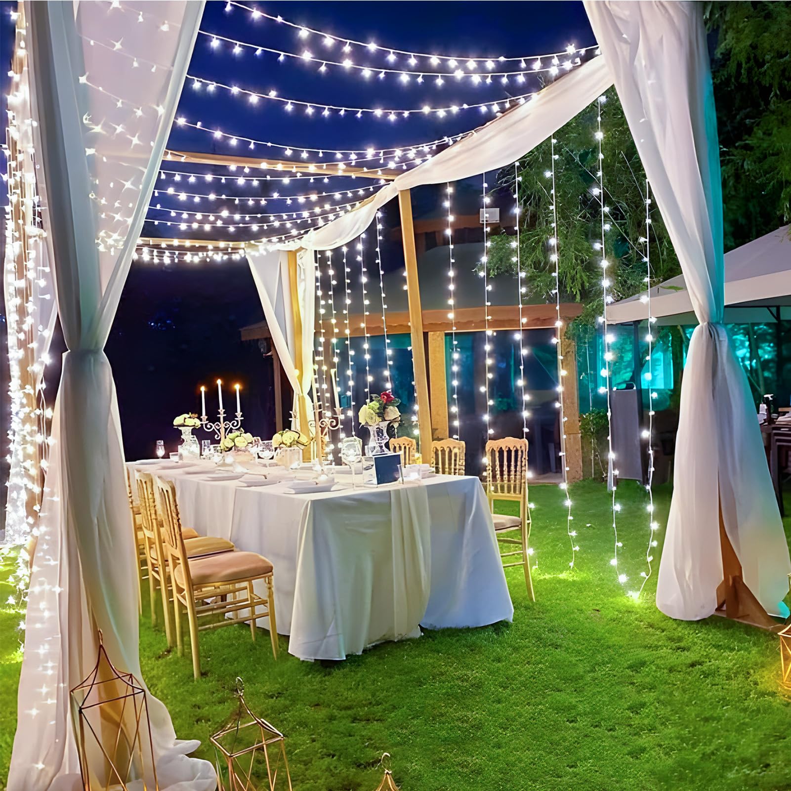 KNONEW 500 LED Outdoor Christmas Lights, 197ft String, Cool White, Waterproof, 8 Modes, Model 68KN-168LIG-NIU