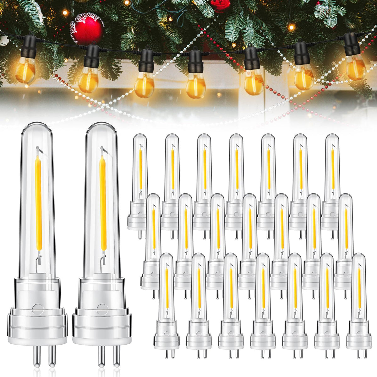 Rossesay 24 Pcs S14 Replacement Light Bulbs 1.5 Watt Led Bulb With 2 Prongs 2700K 120V Waterproof String Lights Accessories For 
