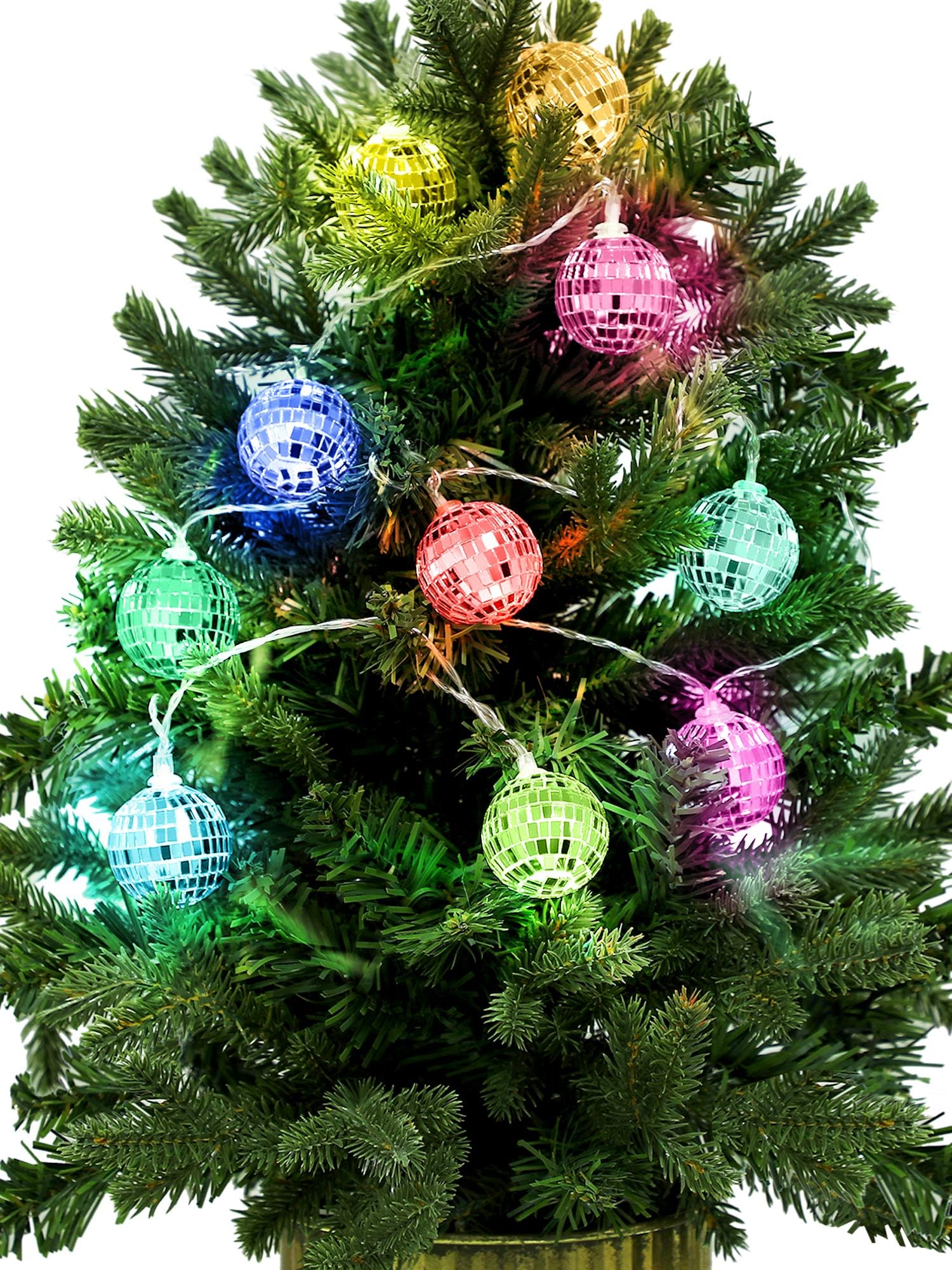 Bbto 10 Pcs Led Disco Ball String Light Battery Powered Mirror Ball Ornaments 70S 80S 90S Disco Party Supplies(Multi Color,1.57