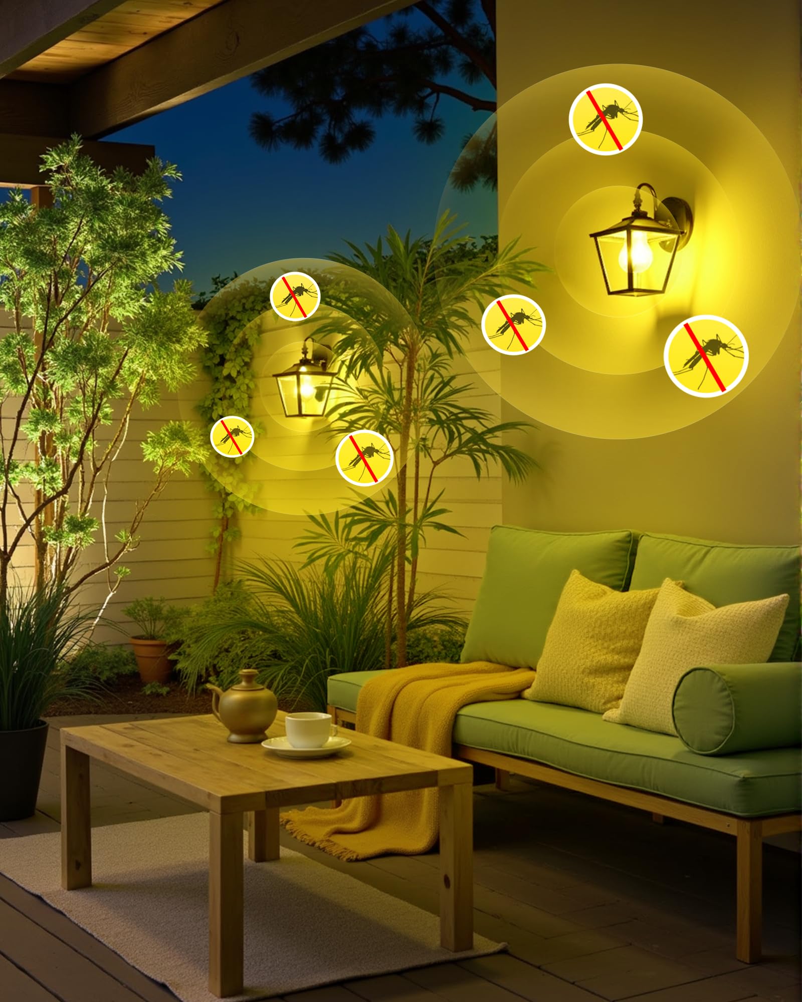 Flaspar 2 Pack A15 LED Yellow Bug Light Bulbs, 5W Amber, E26 Base, 40W Equivalent, Non-Dimmable for Indoor & Outdoor Use