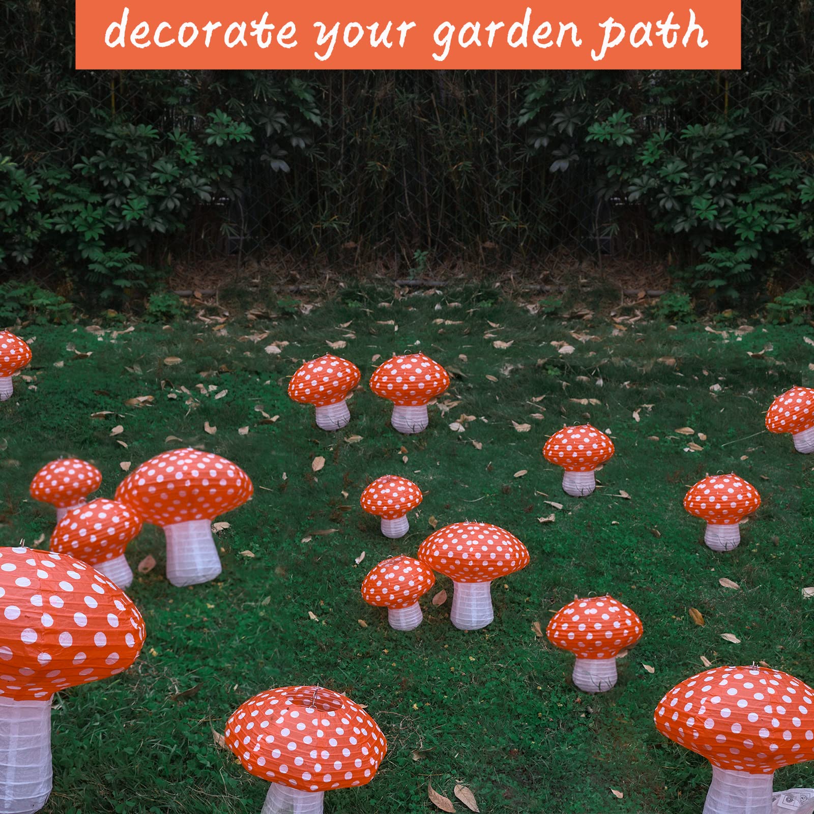 4Pcs Mushroom Shaped Paper Lanterns, Windspeed Large For Nursery Garden Christmas Halloween Party Decoration 8 Inch, 12 Inch(Ora