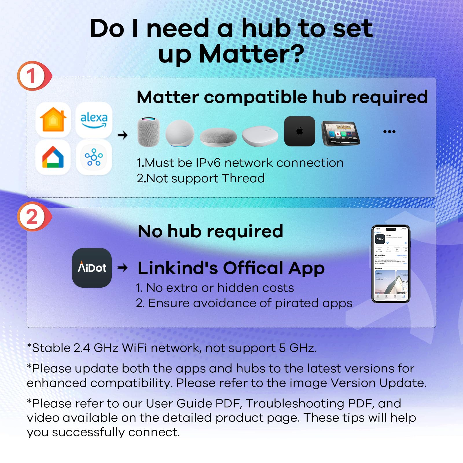 Linkind Matter Smart Light Bulb, 2 Pack LED Color Changing, Works with Apple Home/Siri/Alexa/Google Home, 60W 800LM, Music Sync